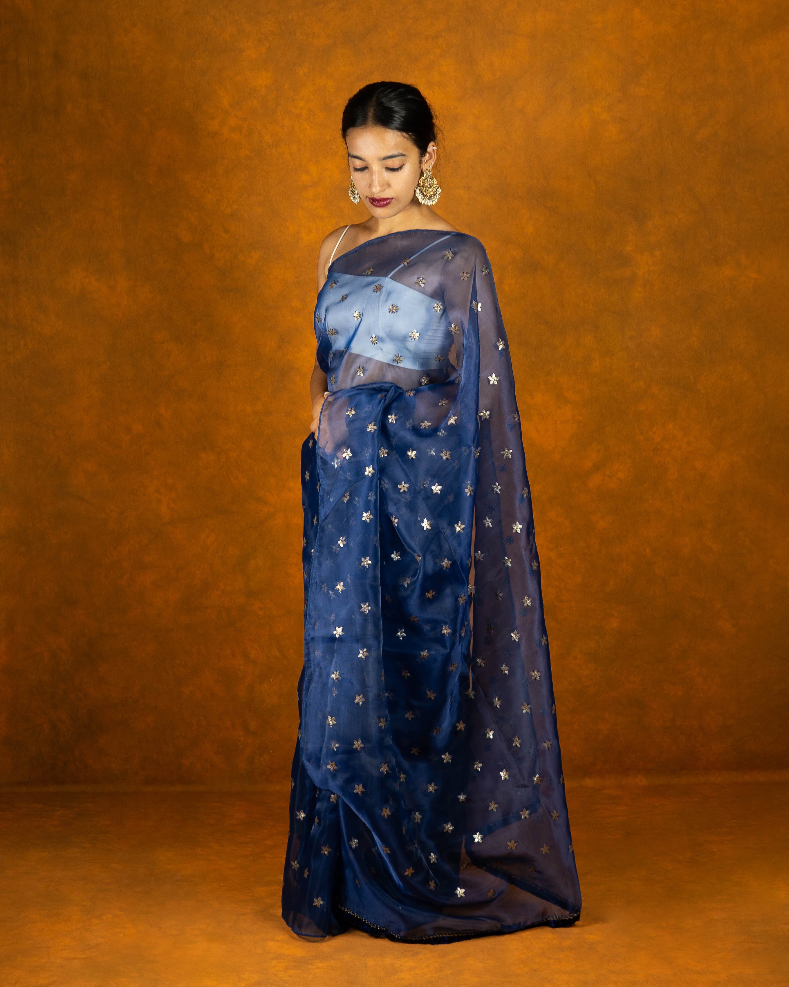 Blue organza embroidery Saree