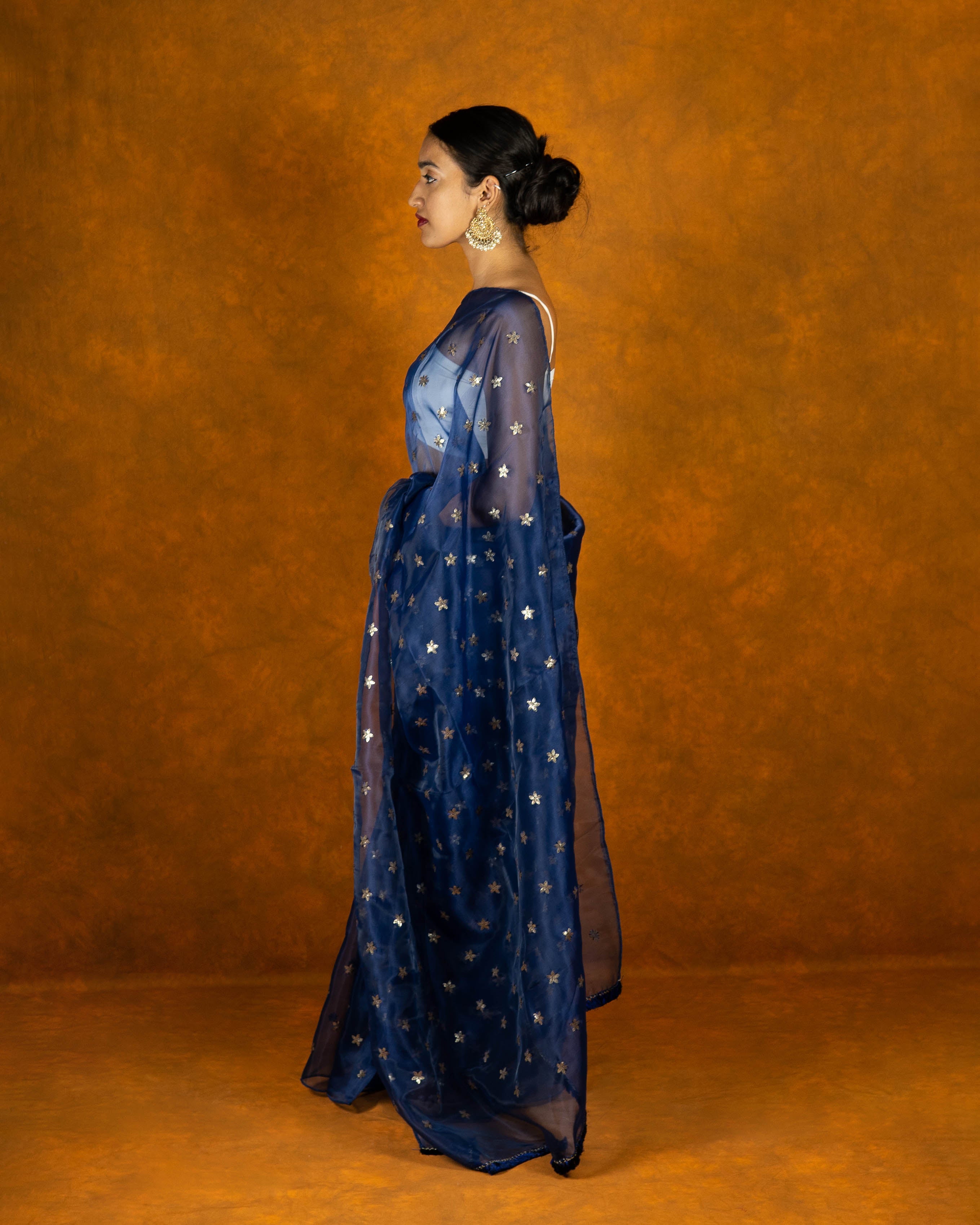 Blue organza embroidery Saree