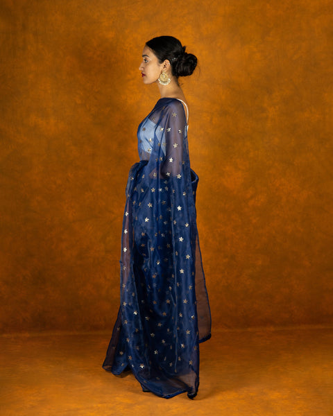 Blue organza embroidery Saree image 3