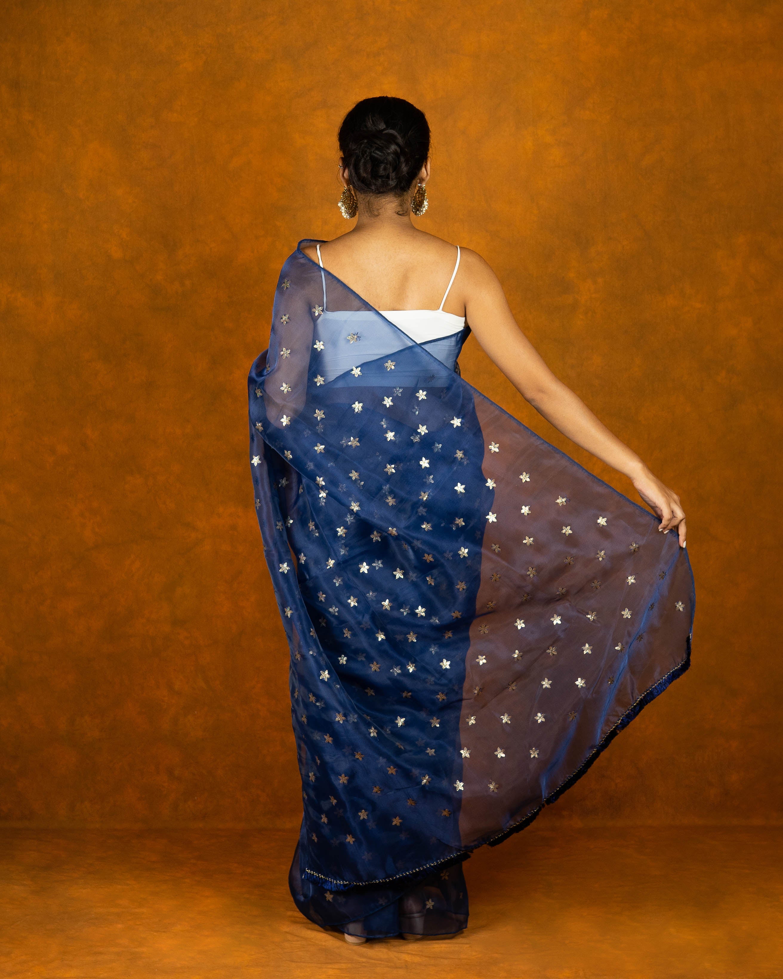 Blue organza embroidery Saree