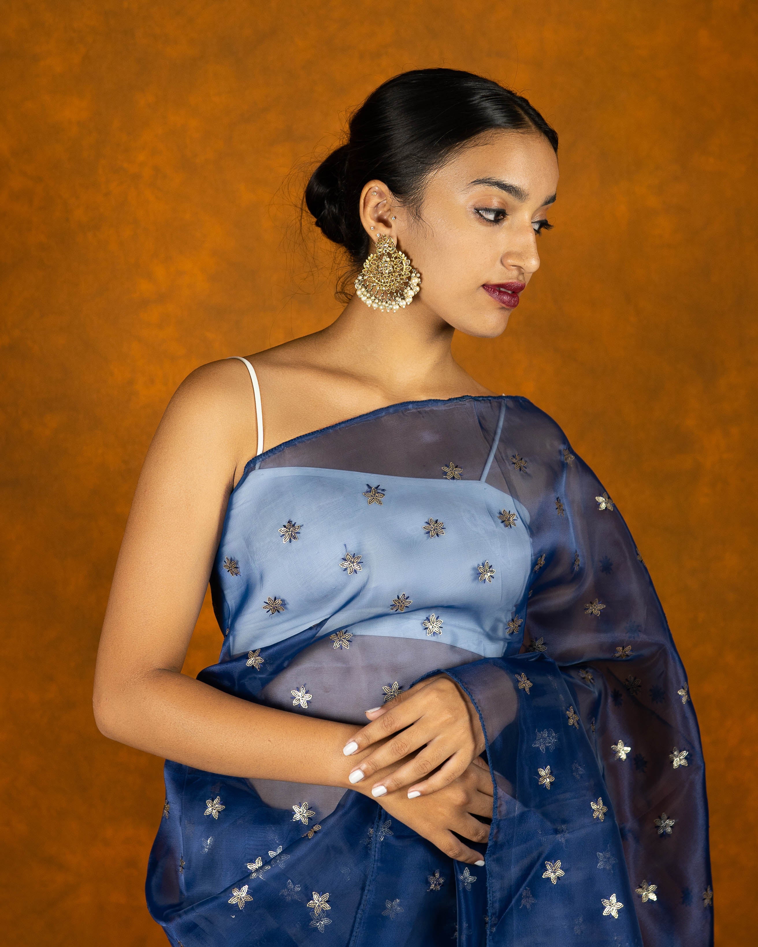 Blue organza embroidery Saree