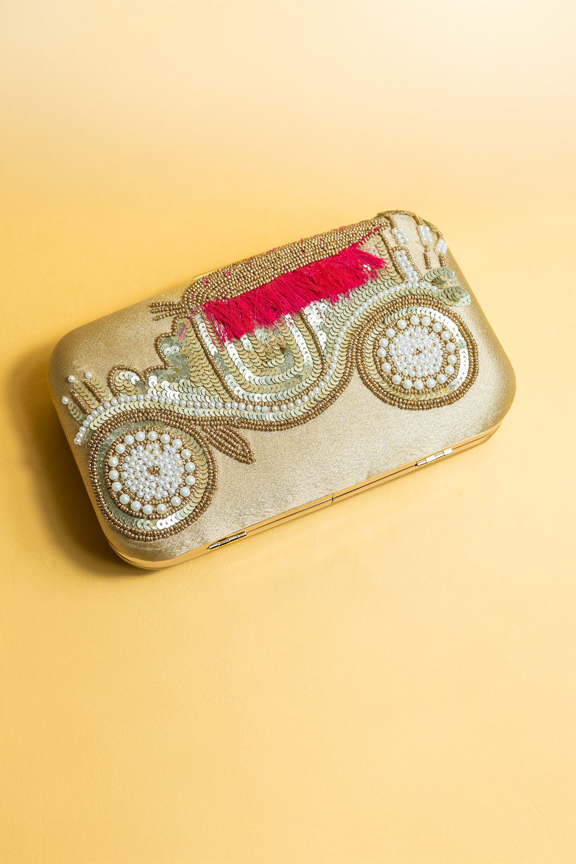 Gold silk clutch purse/bag, hand made embroidery clutch bag with detachable metal sling
