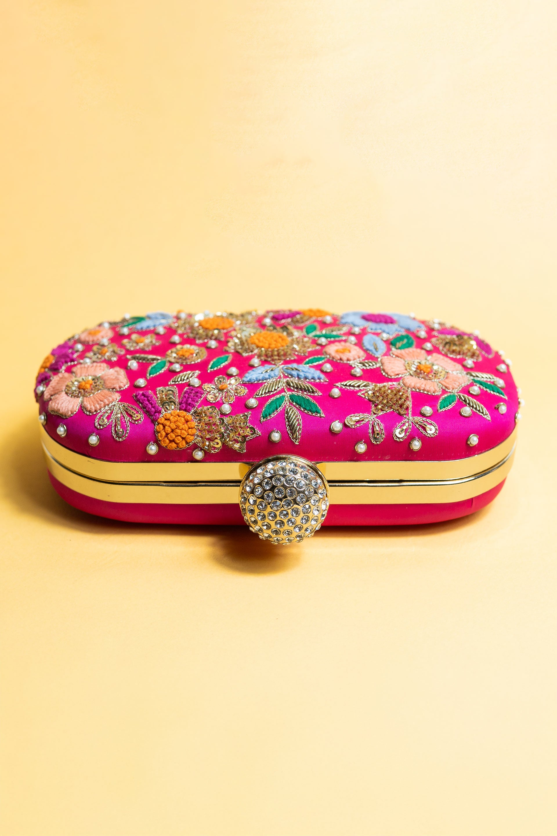 Hot pink hand made bead embroidery clutch bag detachable sling