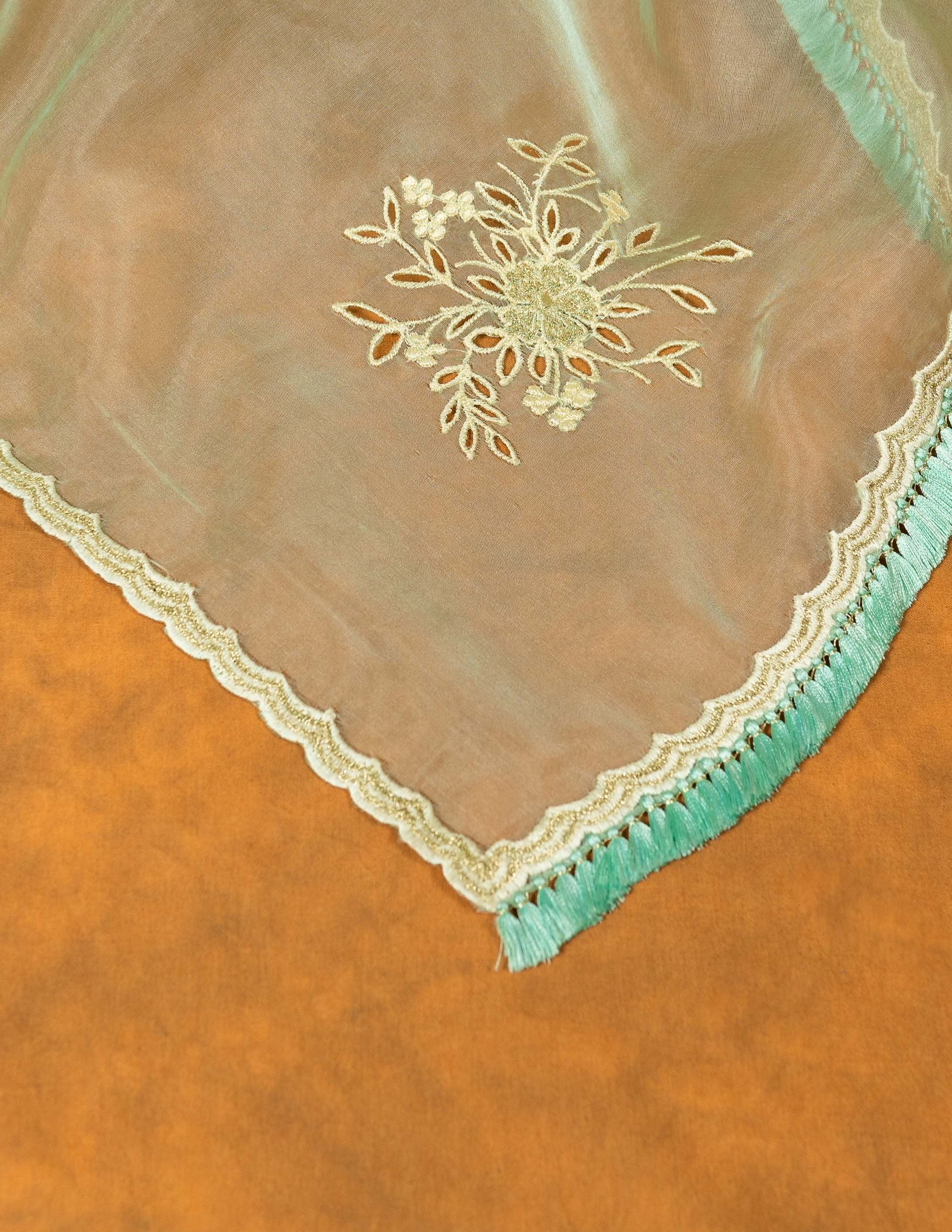 Electric blue organza silk hand embroidered saree
