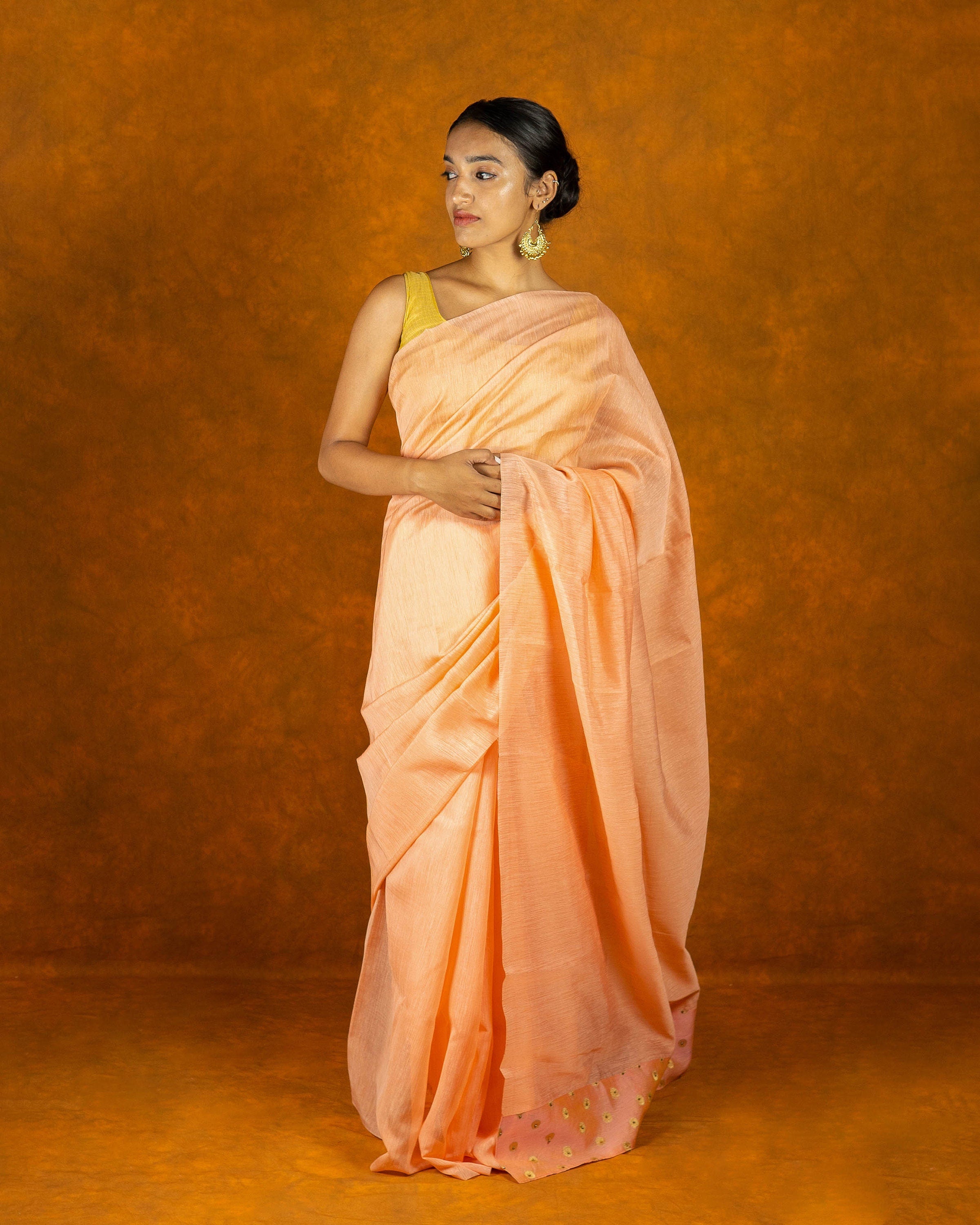 Peach linen cotton moti saree