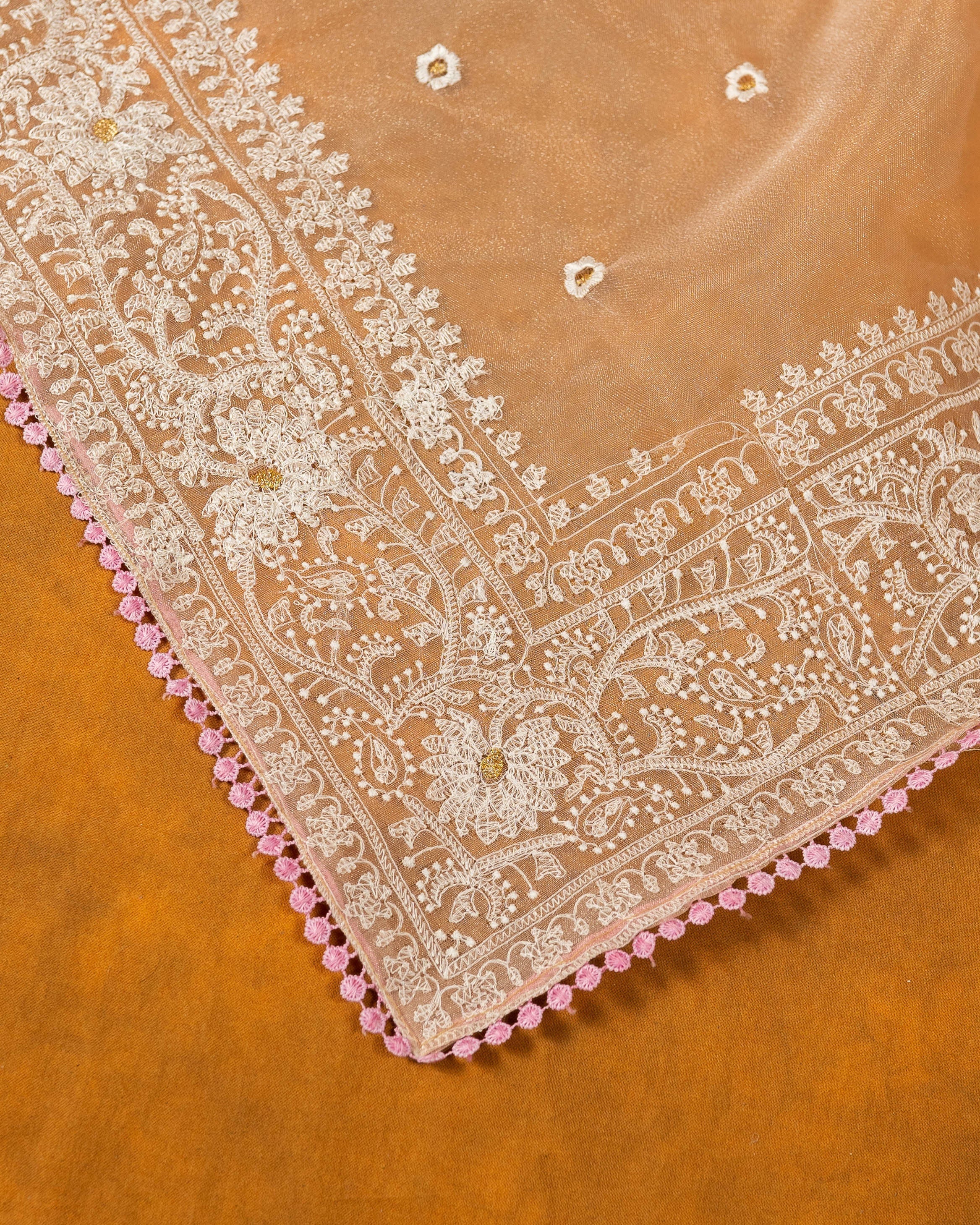 Pink organza embroidery saree