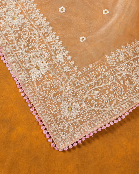 Pink organza embroidery saree image 3