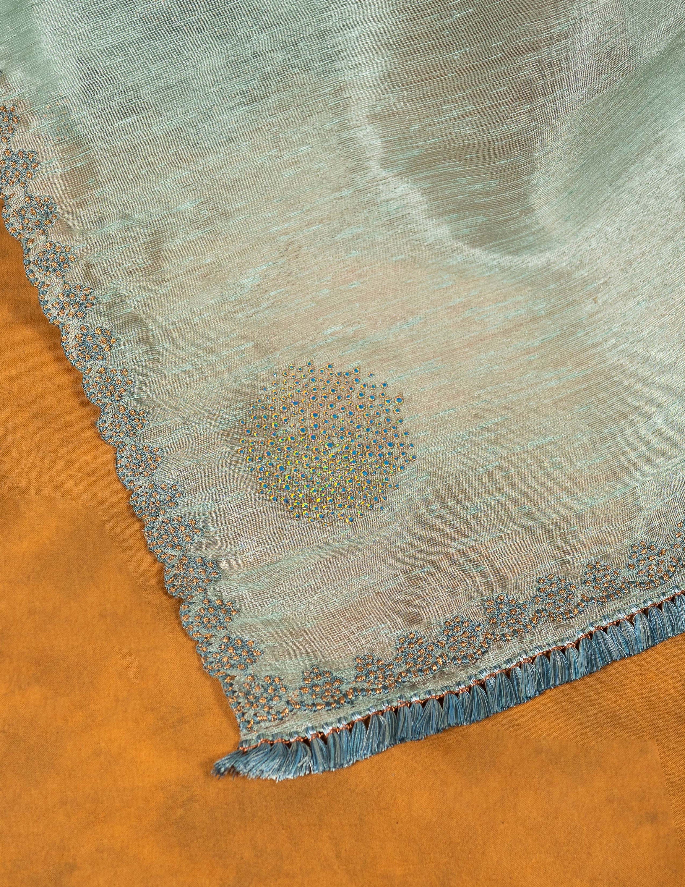 Hancock green gray Linen silk blend embroidered saree