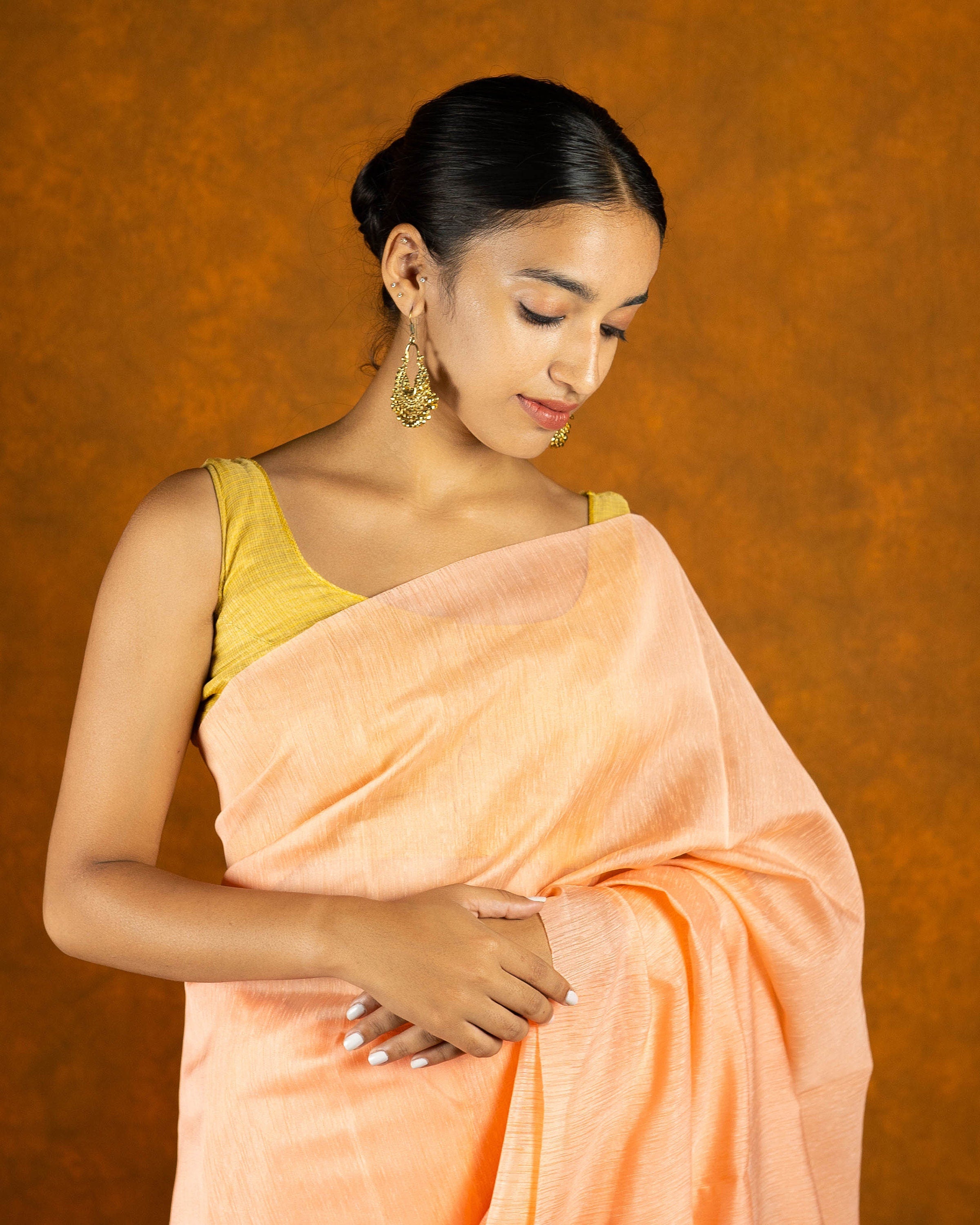 Peach linen cotton moti saree