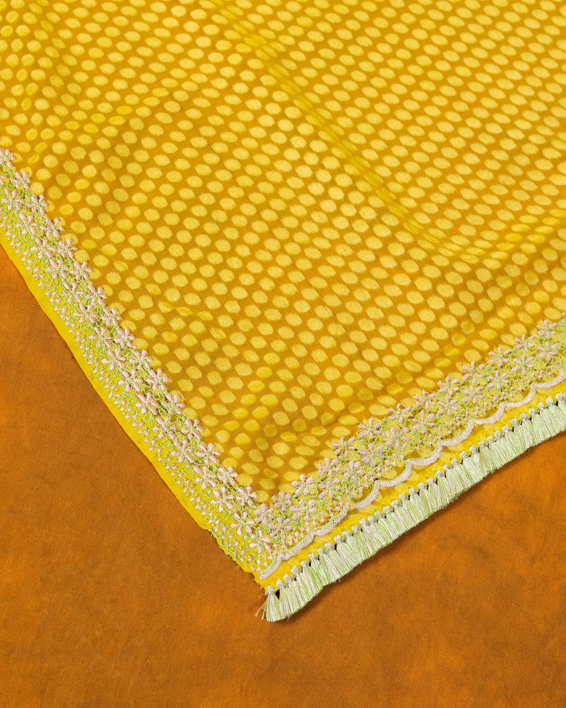 Yellow brasso embroidery saree, festive designer saree