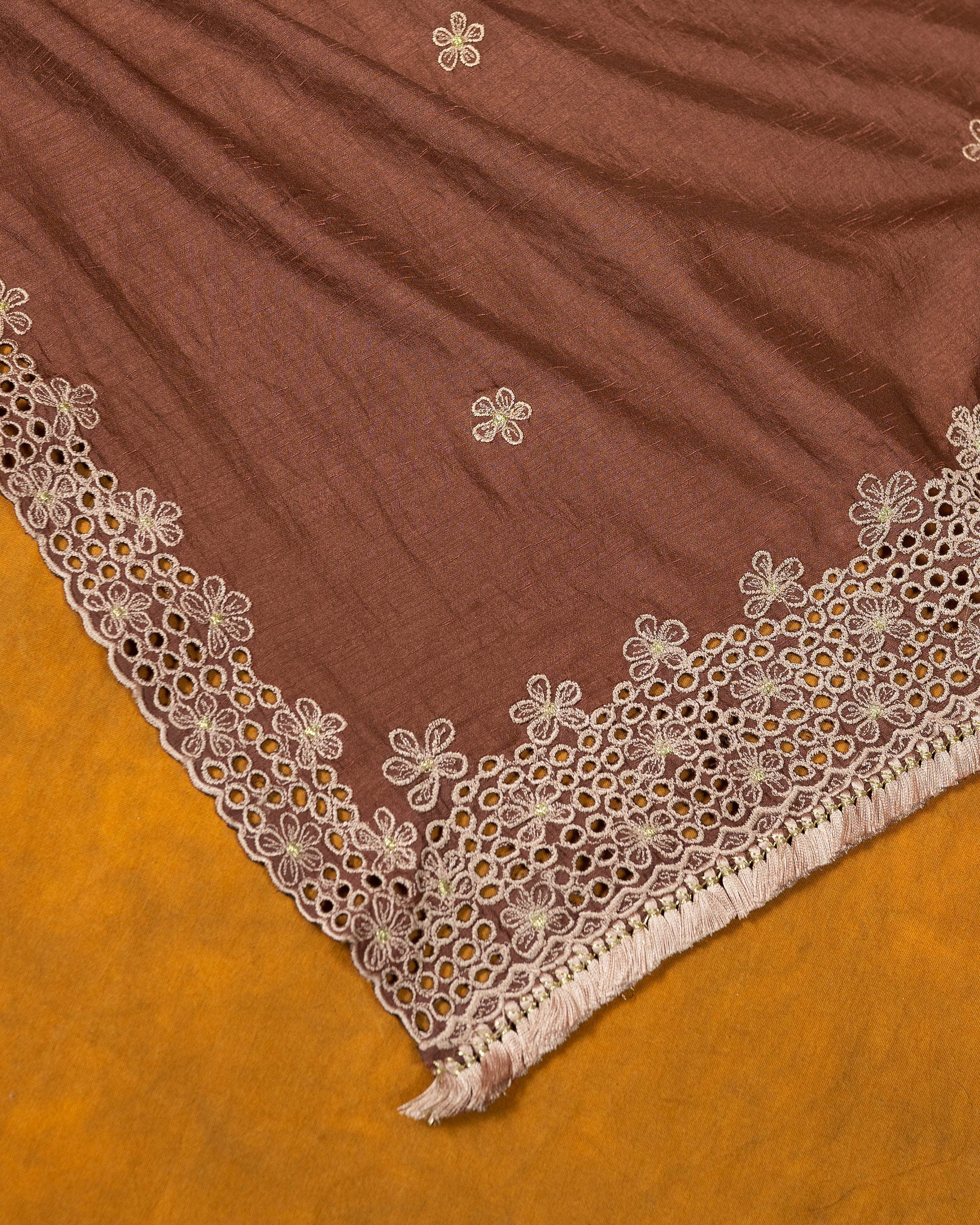 Mauve silk blend saree with silk thread cutwork embroidery