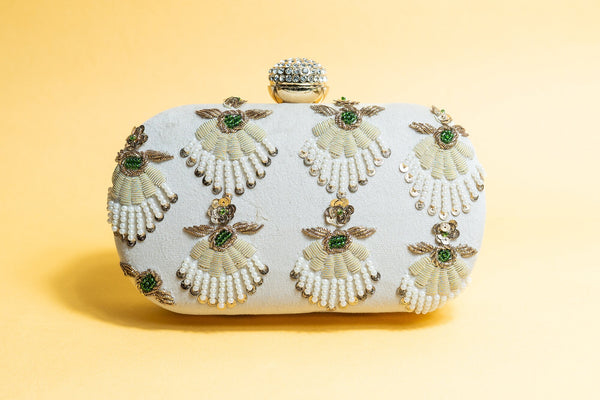 ivory hand made bead embroidery velvet clutch bag detachable sling image 3
