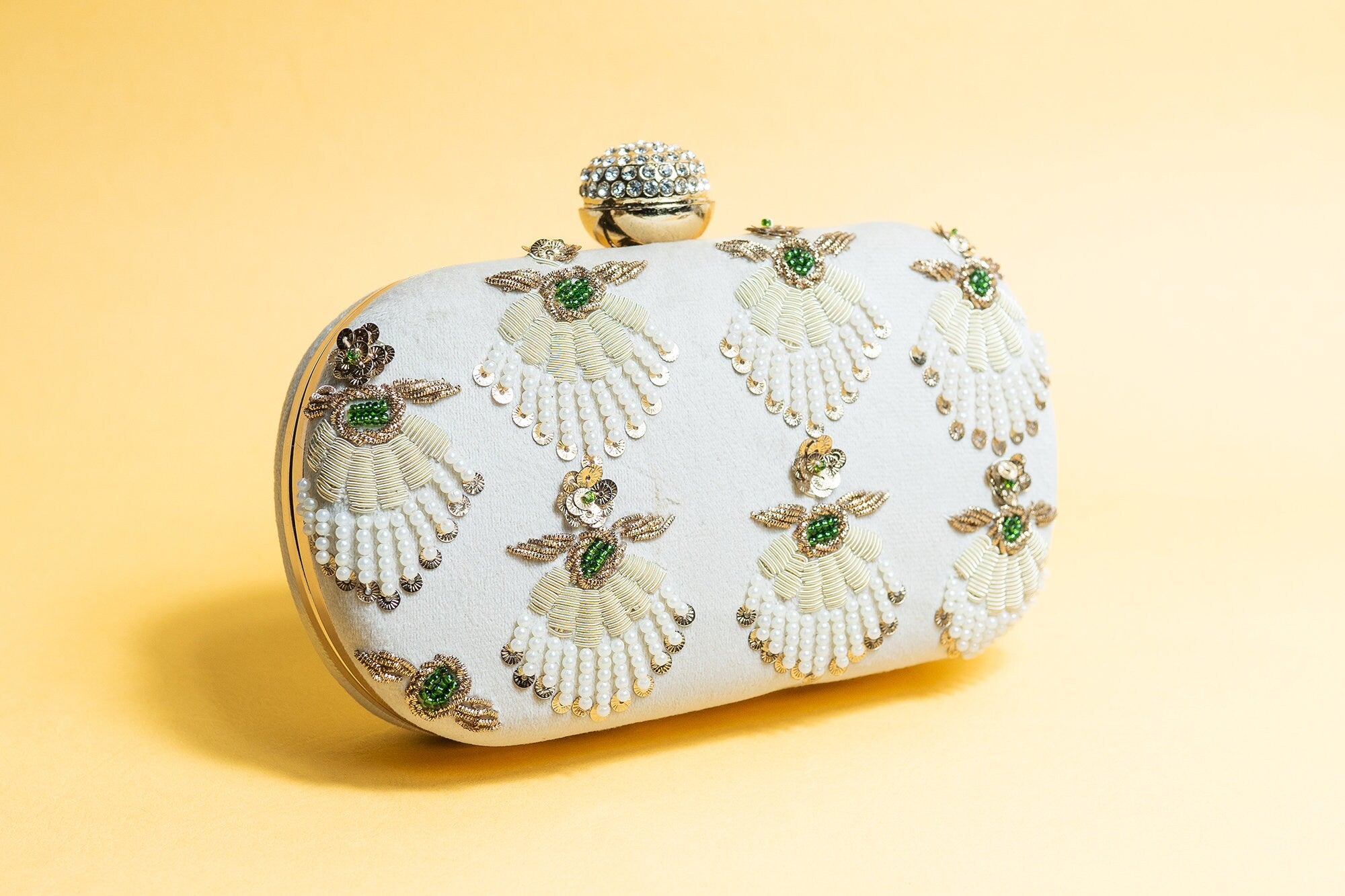 ivory hand made bead embroidery velvet clutch bag detachable sling