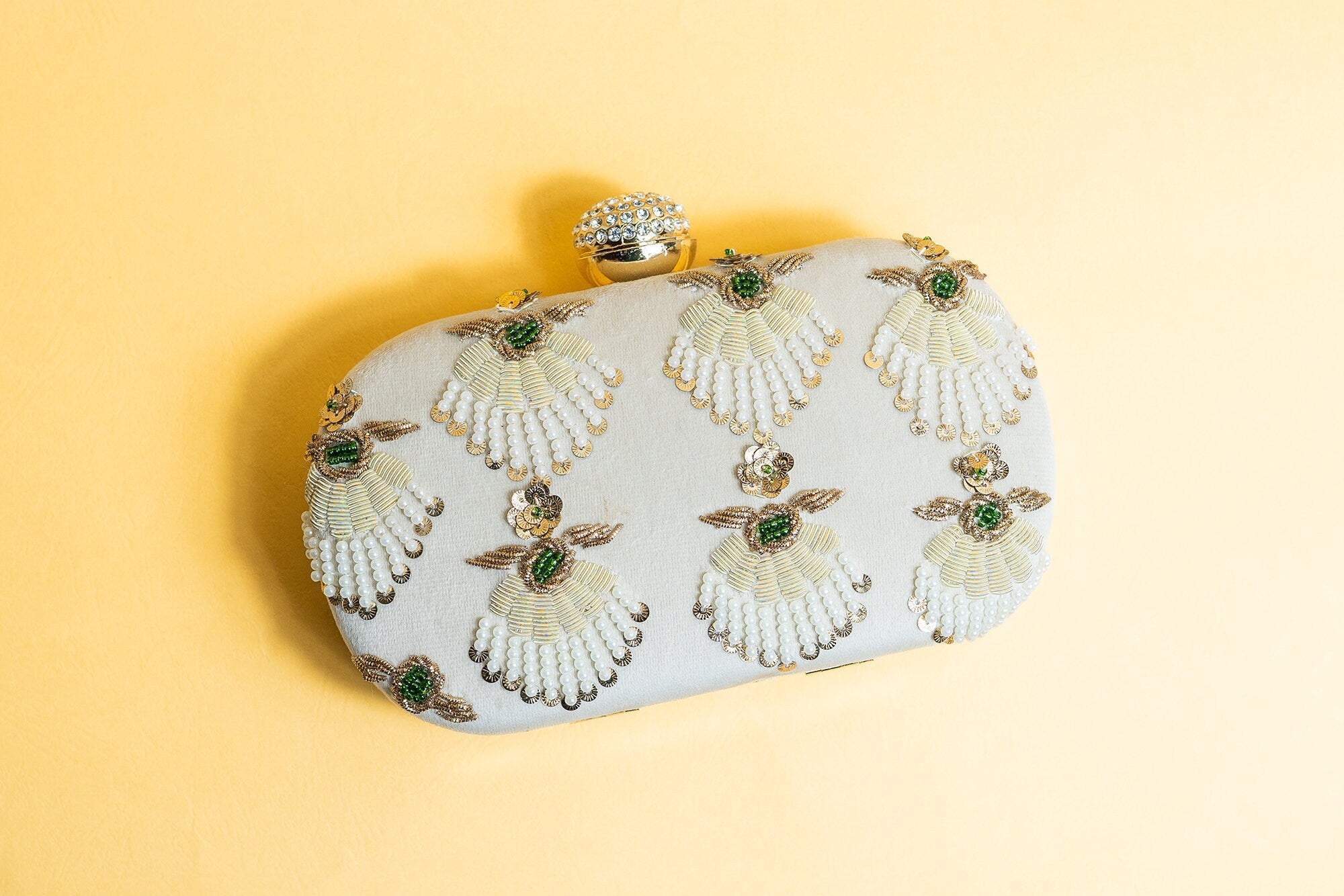 ivory hand made bead embroidery velvet clutch bag detachable sling