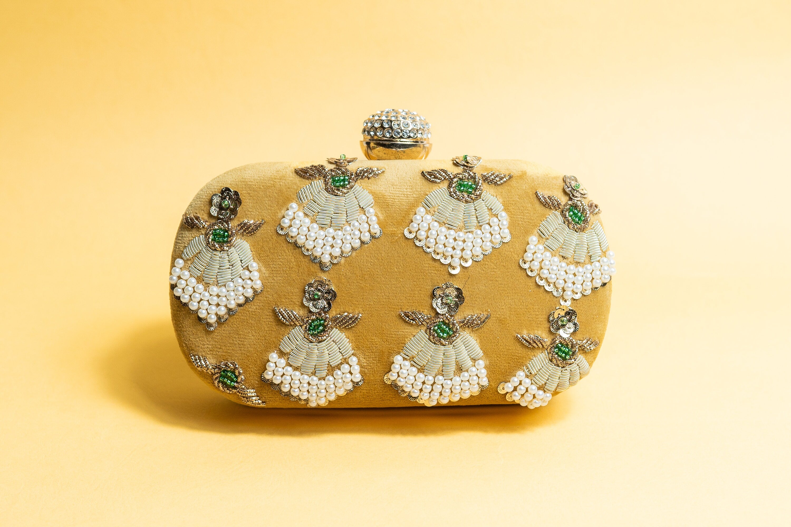 Yellow velvet clutch purse/bag, hand made embroidery clutch bag with detachable metal sling
