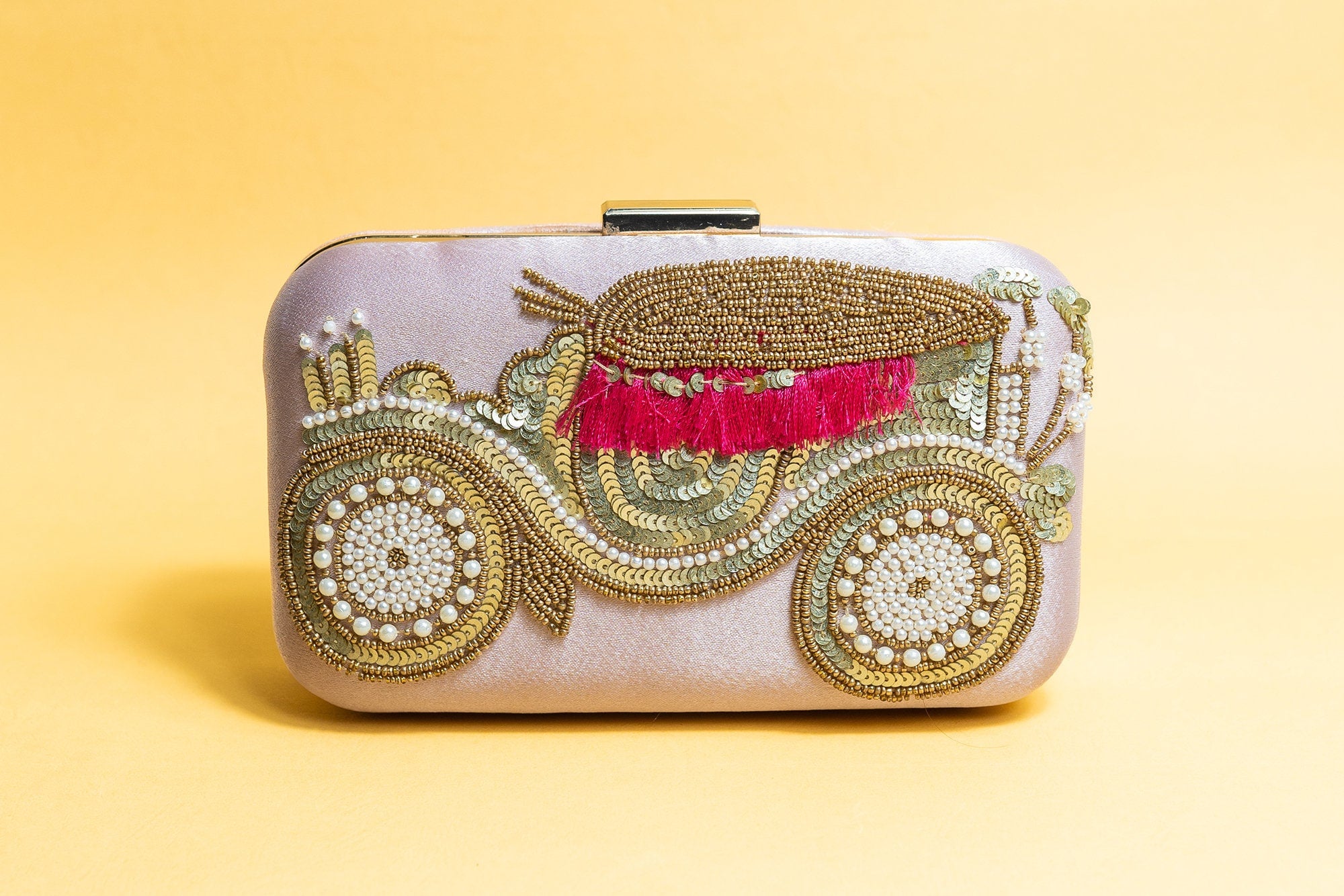 Pink silk clutch purse/bag, hand made embroidery clutch bag with detachable metal sling