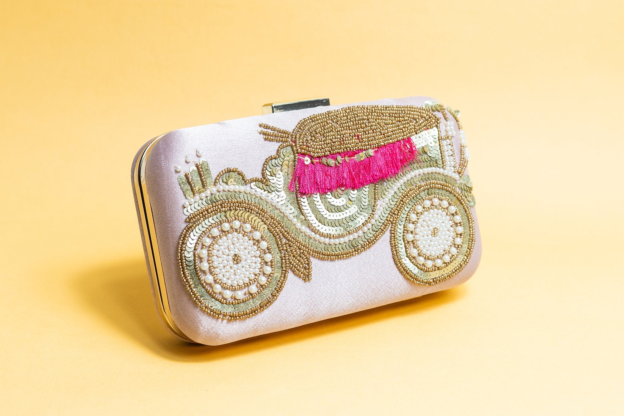 Pink silk clutch purse/bag, hand made embroidery clutch bag with detachable metal sling