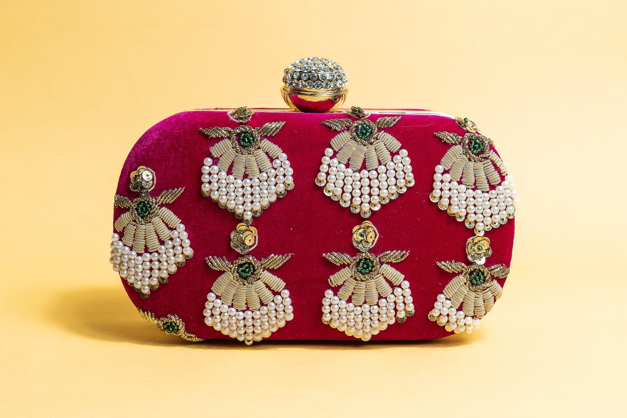 Wine red bead embroidery clutch bag with detachable sling