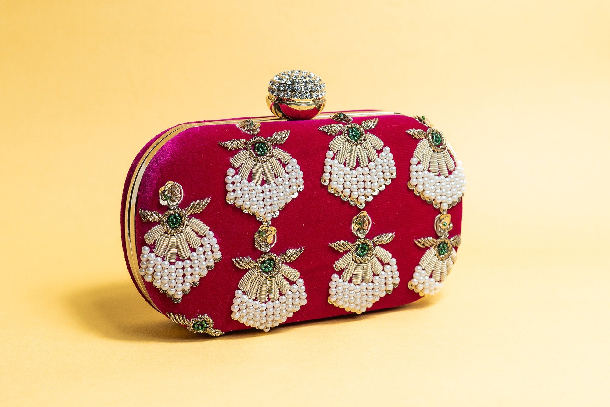 Wine red bead embroidery clutch bag with detachable sling