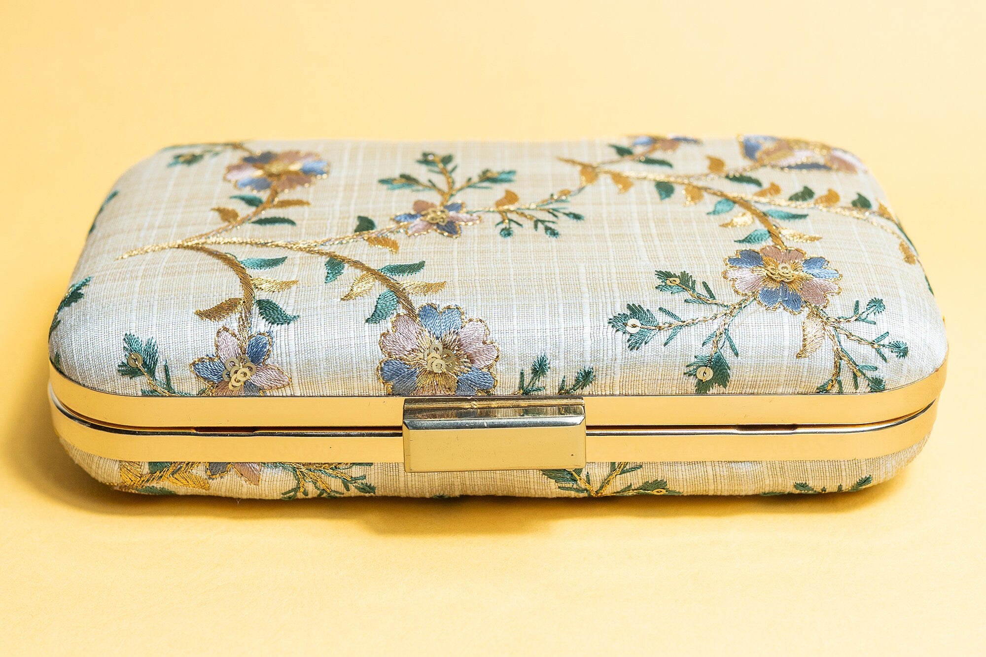 Pastel silk clutch purse/bag, hand made embroidery clutch bag with detachable metal sling