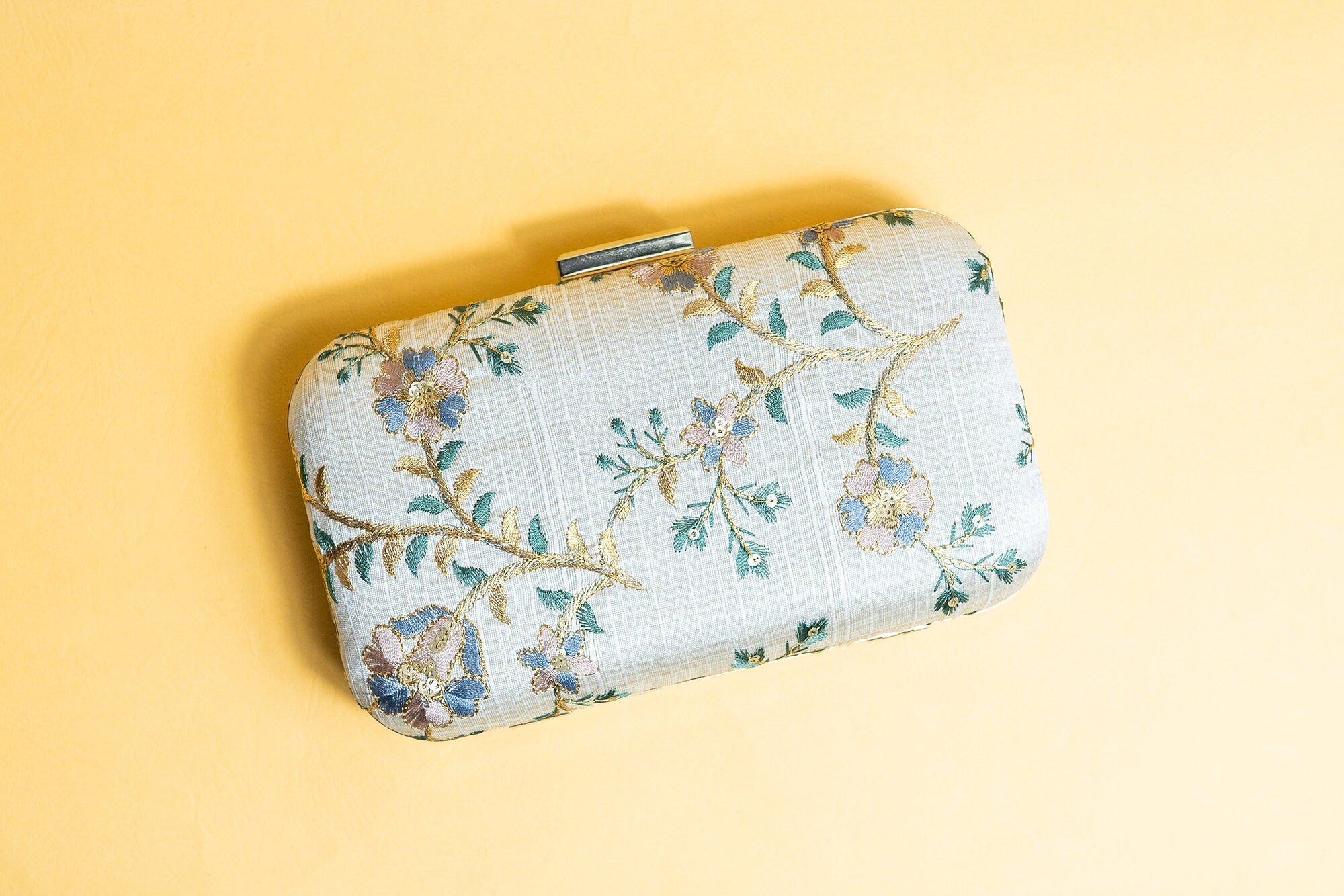 Pastel silk clutch purse/bag, hand made embroidery clutch bag with detachable metal sling