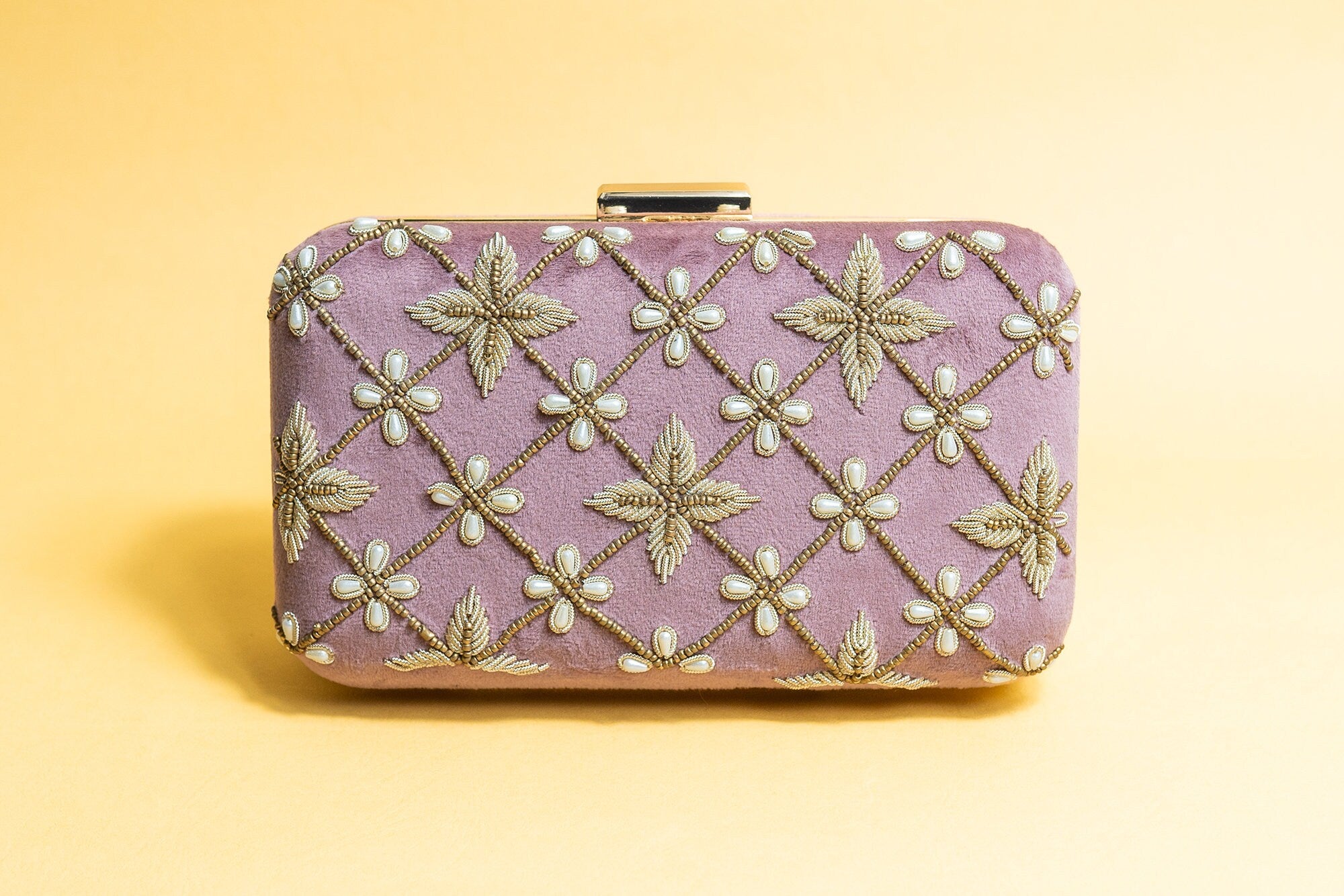 Pastel pink velvet hand made bead embroidery clutch bag detachable sling
