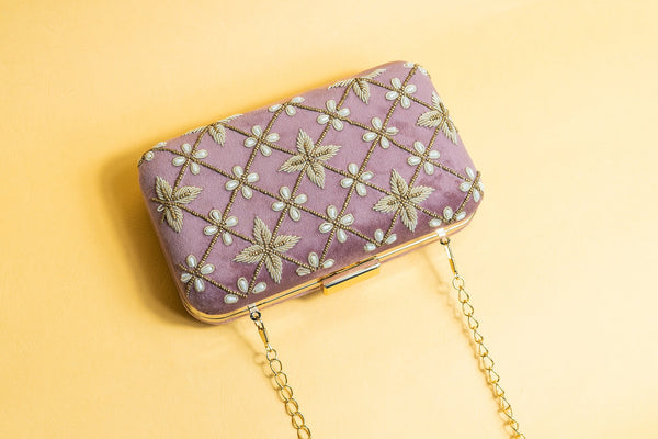 Pastel pink velvet hand made bead embroidery clutch bag detachable sling image 3