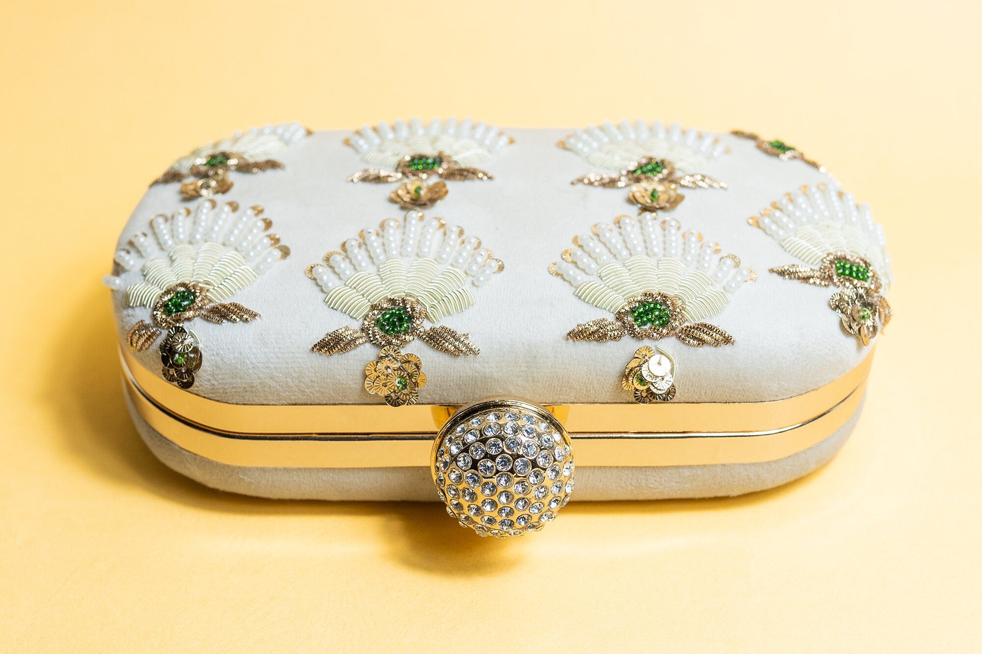 ivory hand made bead embroidery velvet clutch bag detachable sling