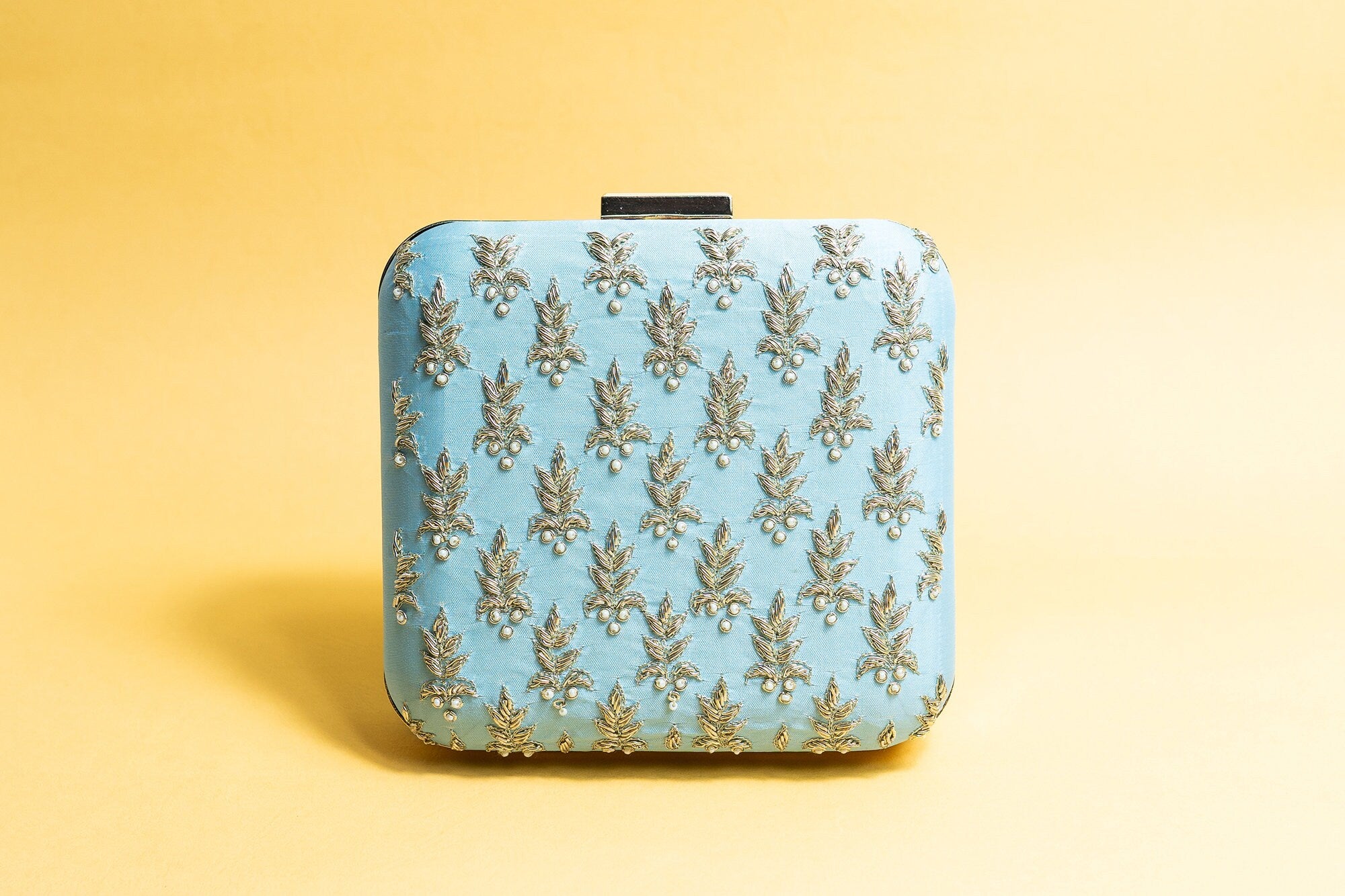 Light Blue square silk clutch purse/bag, hand made embroidery clutch bag with detachable metal sling, perfect gift for her