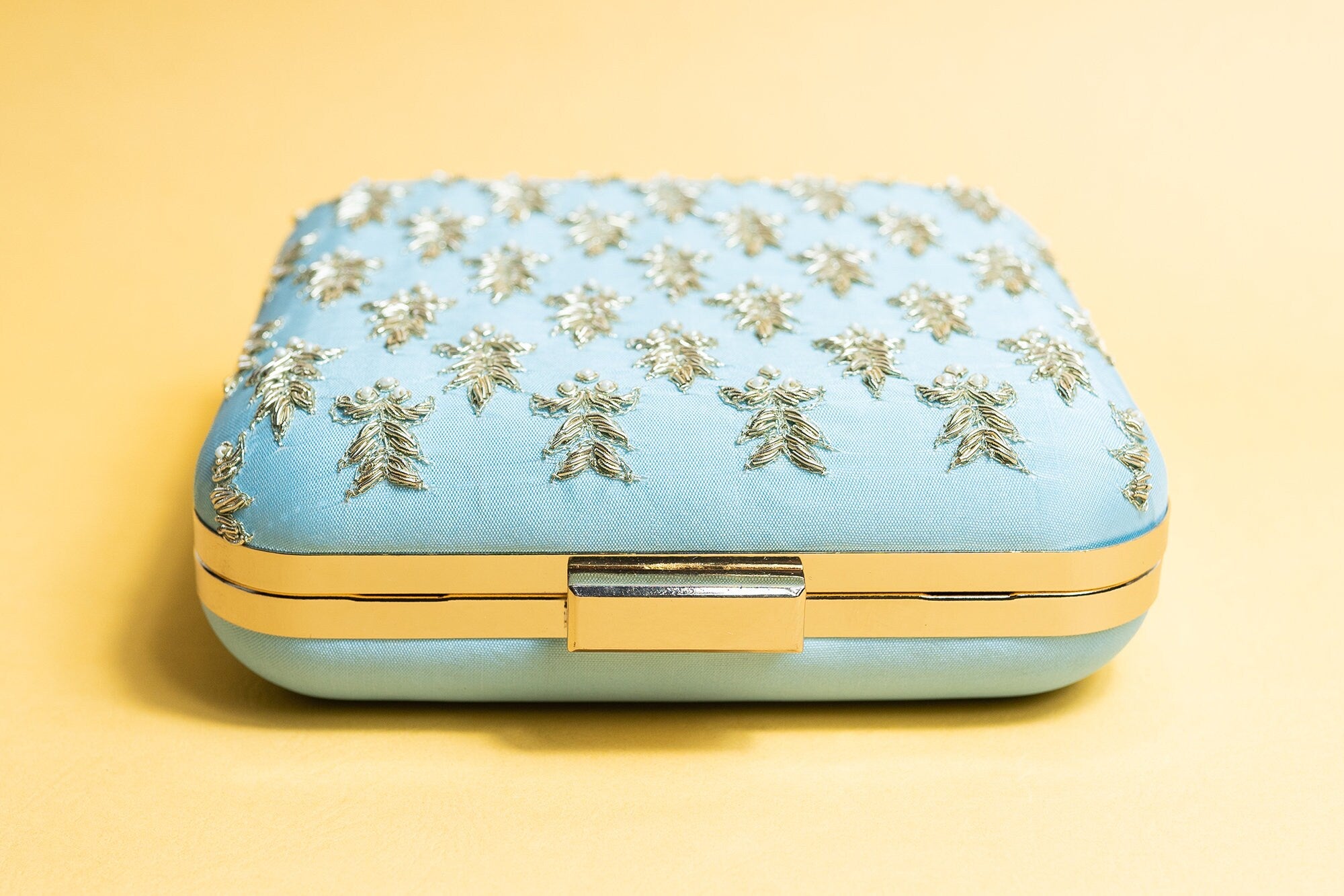 Light Blue square silk clutch purse/bag, hand made embroidery clutch bag with detachable metal sling, perfect gift for her