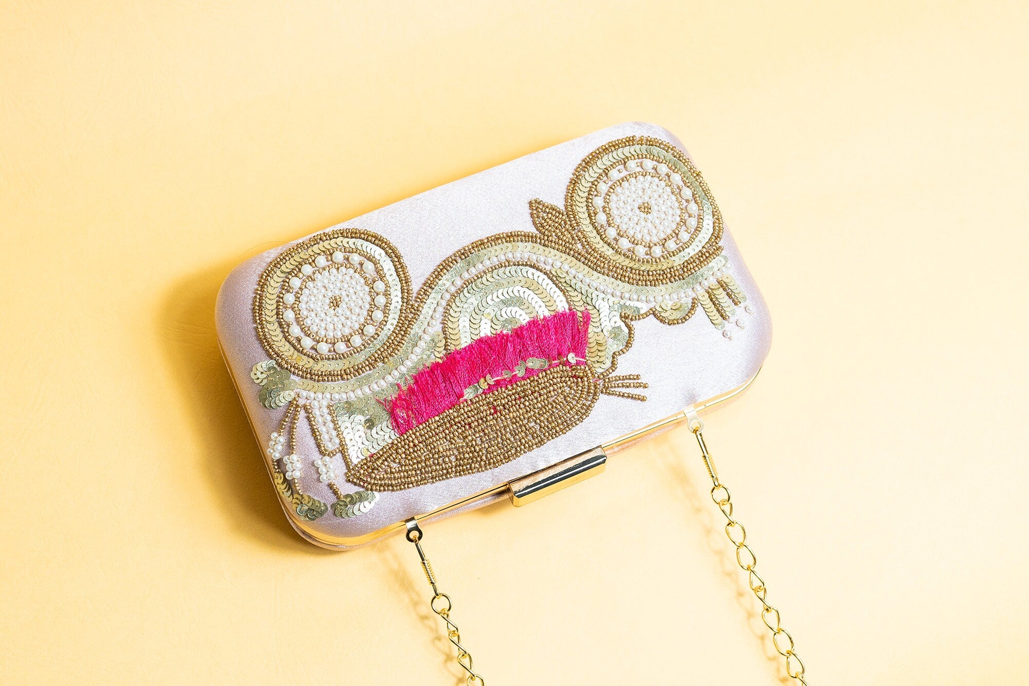 Pink silk clutch purse/bag, hand made embroidery clutch bag with detachable metal sling
