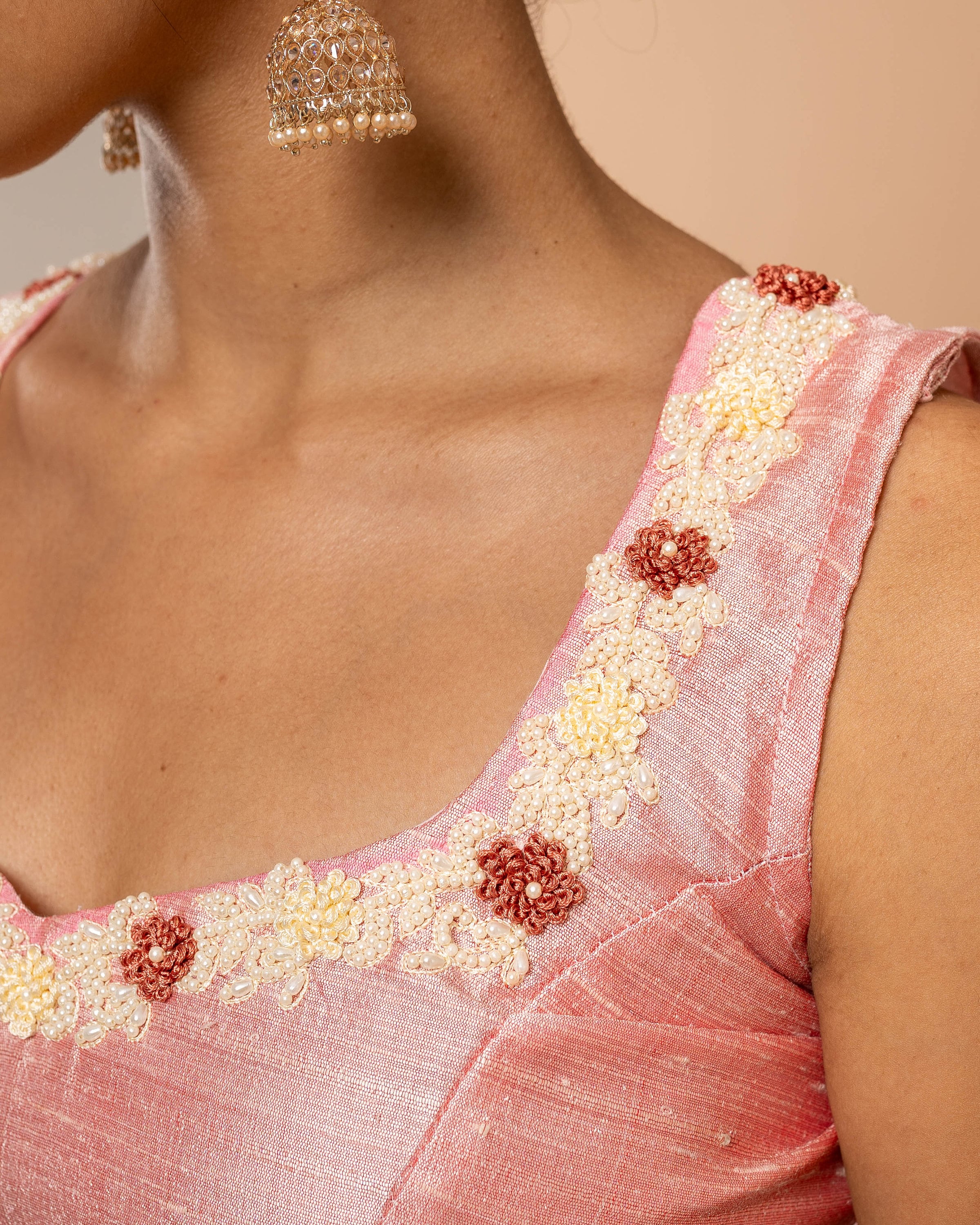 Pink blouse for saree, silk, Designer Hand embroidered, bead work blouse, size can be adjusted to 32-44 inches chest, personalized fit