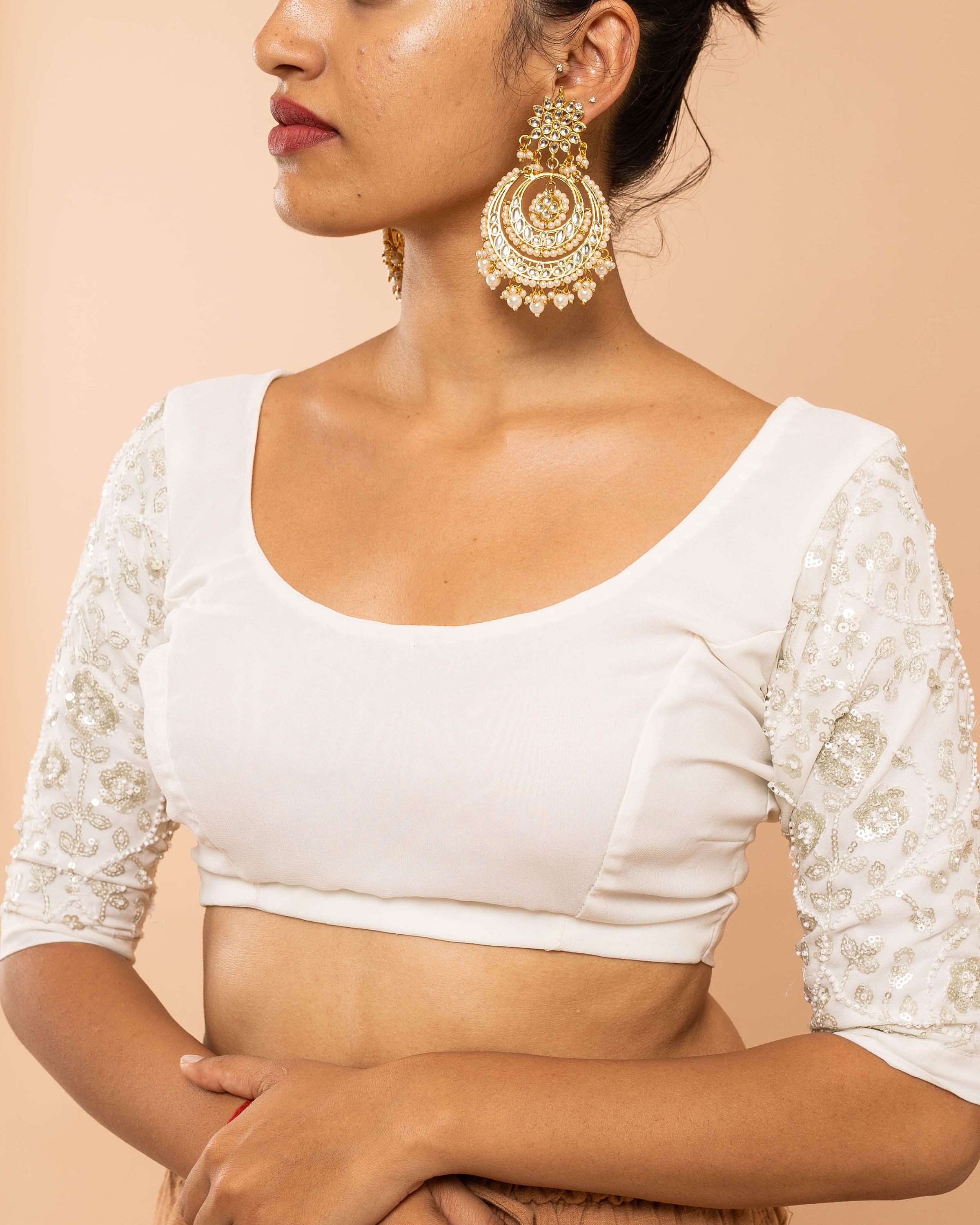 Ivory blouse for saree, silk, Designer Hand embroidered, bead work blouse, size can be adjusted to 32-44 inches chest, personalized fit