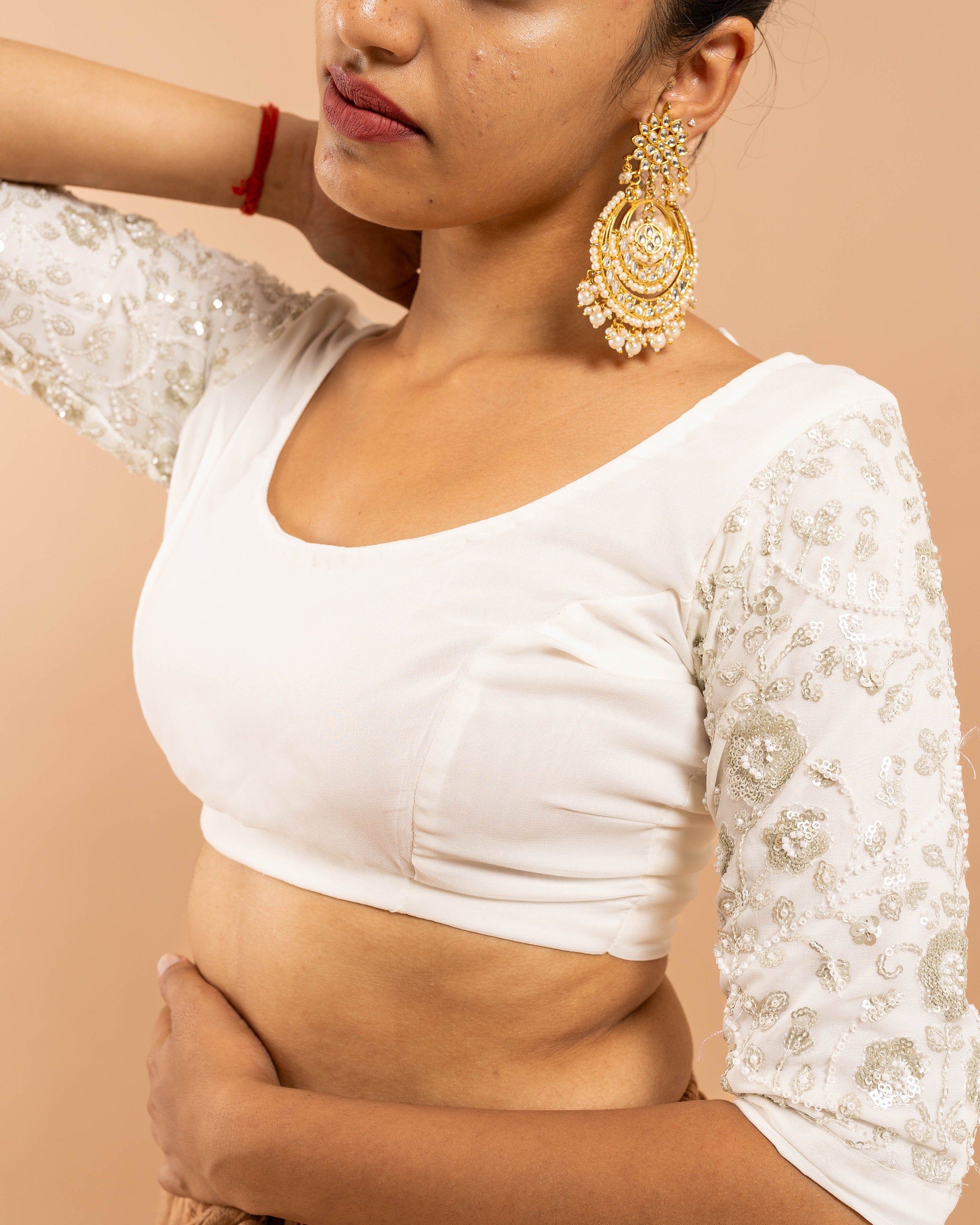 Ivory blouse for saree, silk, Designer Hand embroidered, bead work blouse, size can be adjusted to 32-44 inches chest, personalized fit