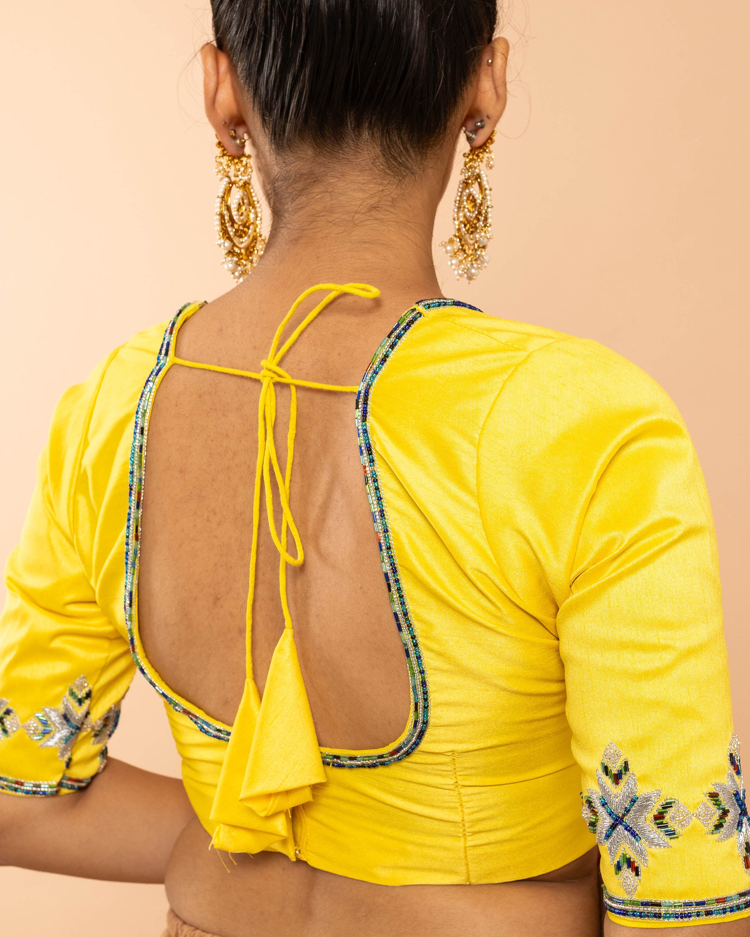 Yellow Designer Hand embroidered, glass bead work blouse