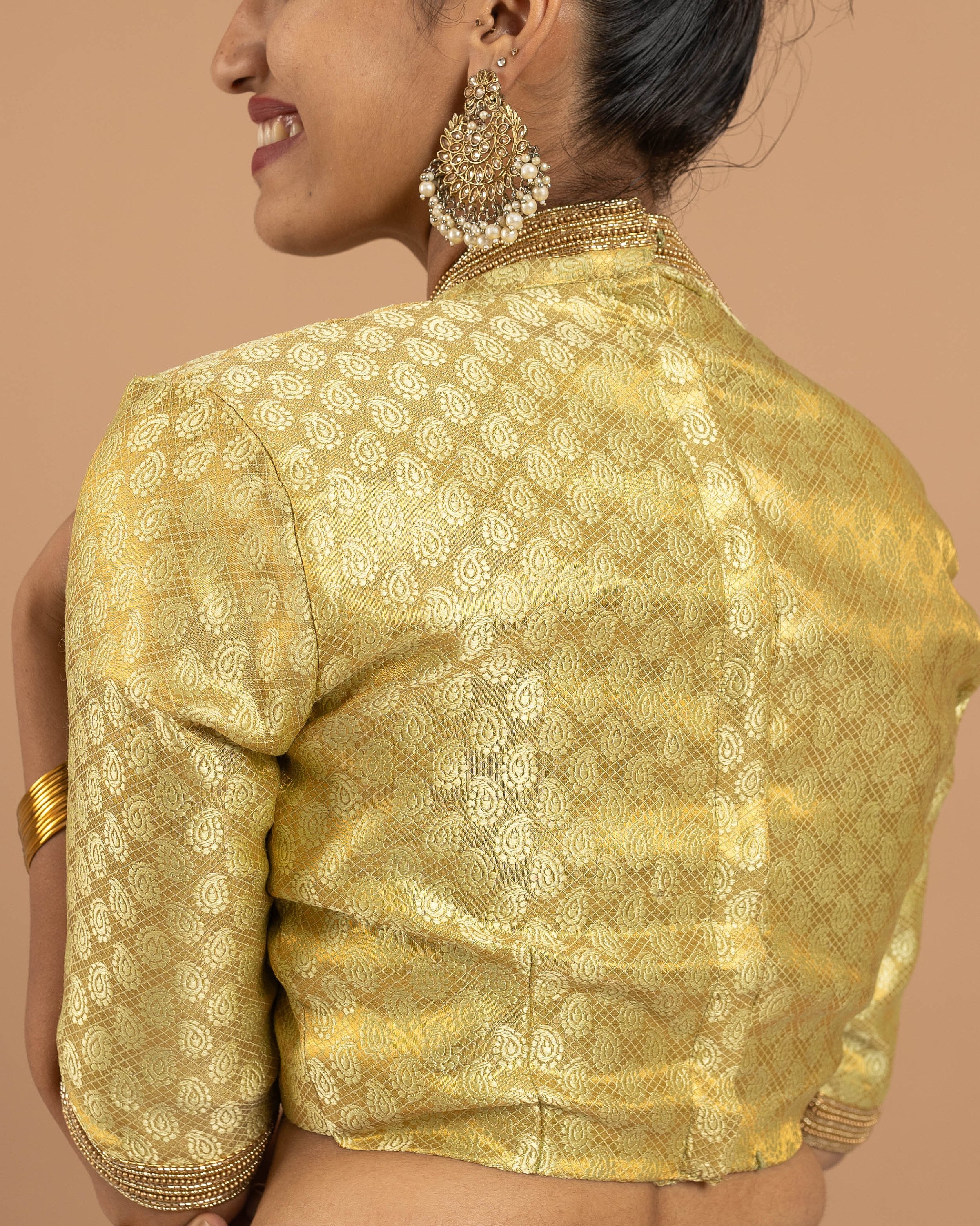 Gold blouse for saree, Designer Hand embroidered silk blouse