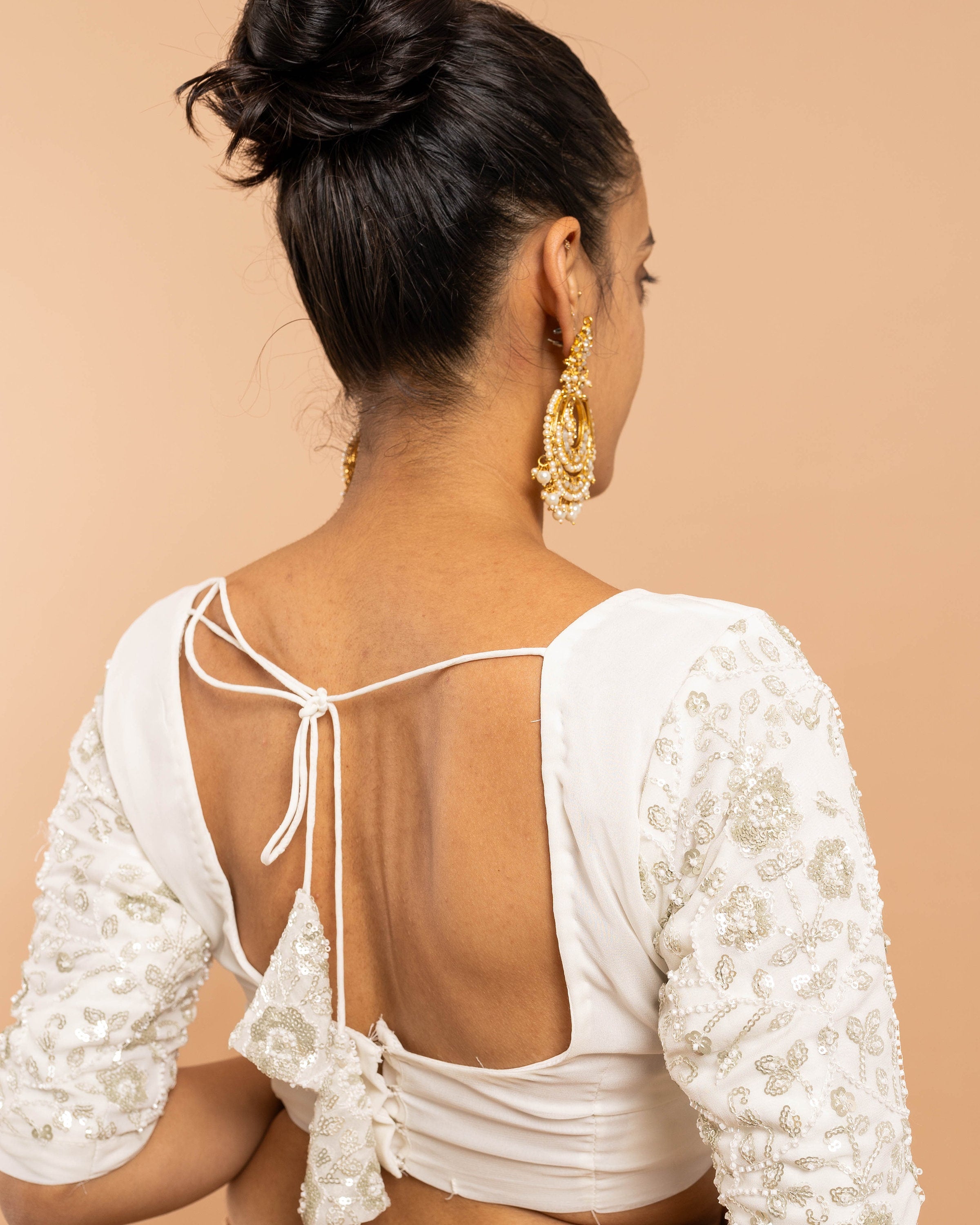 Ivory blouse for saree, silk, Designer Hand embroidered, bead work blouse, size can be adjusted to 32-44 inches chest, personalized fit