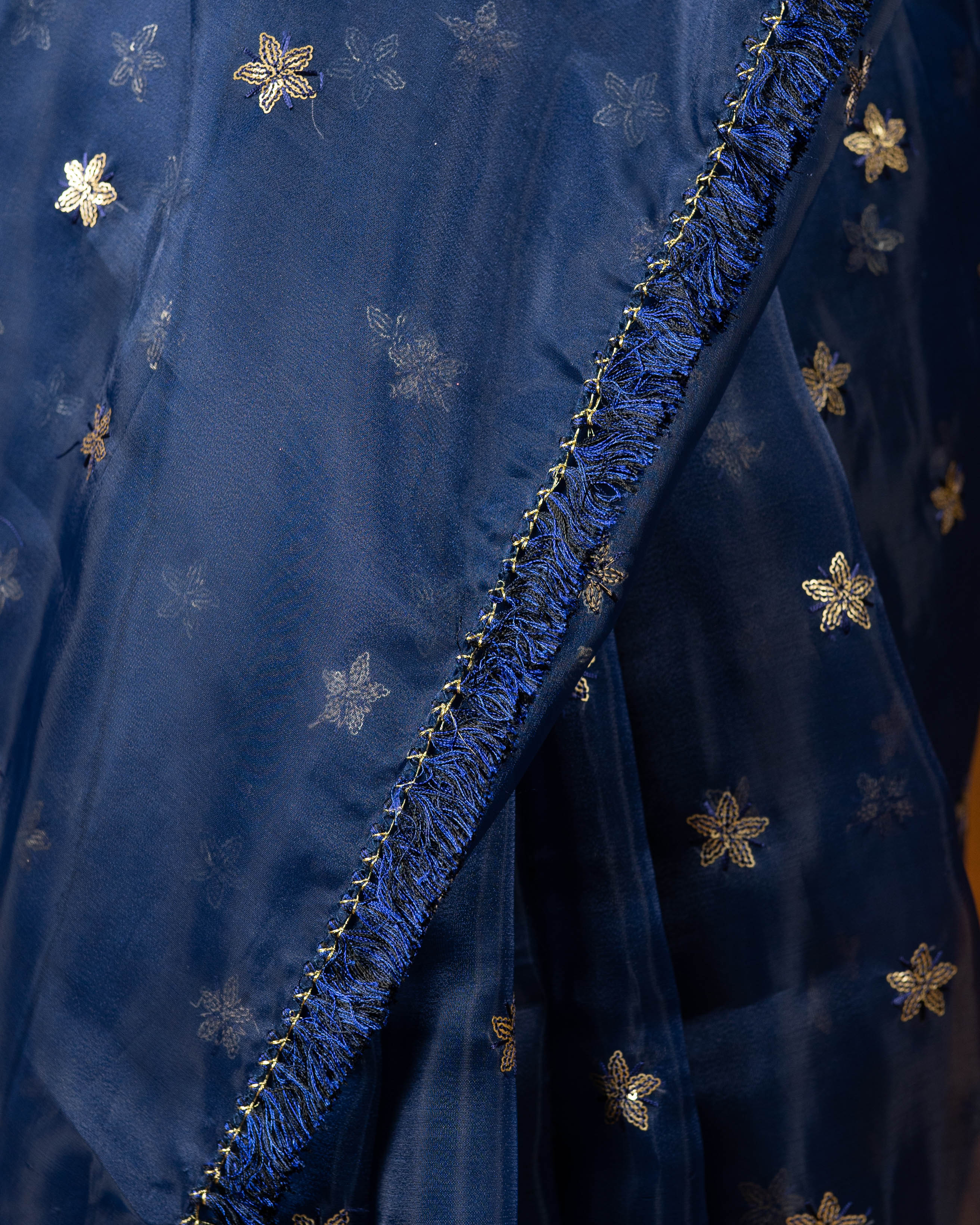 Blue organza embroidery Saree