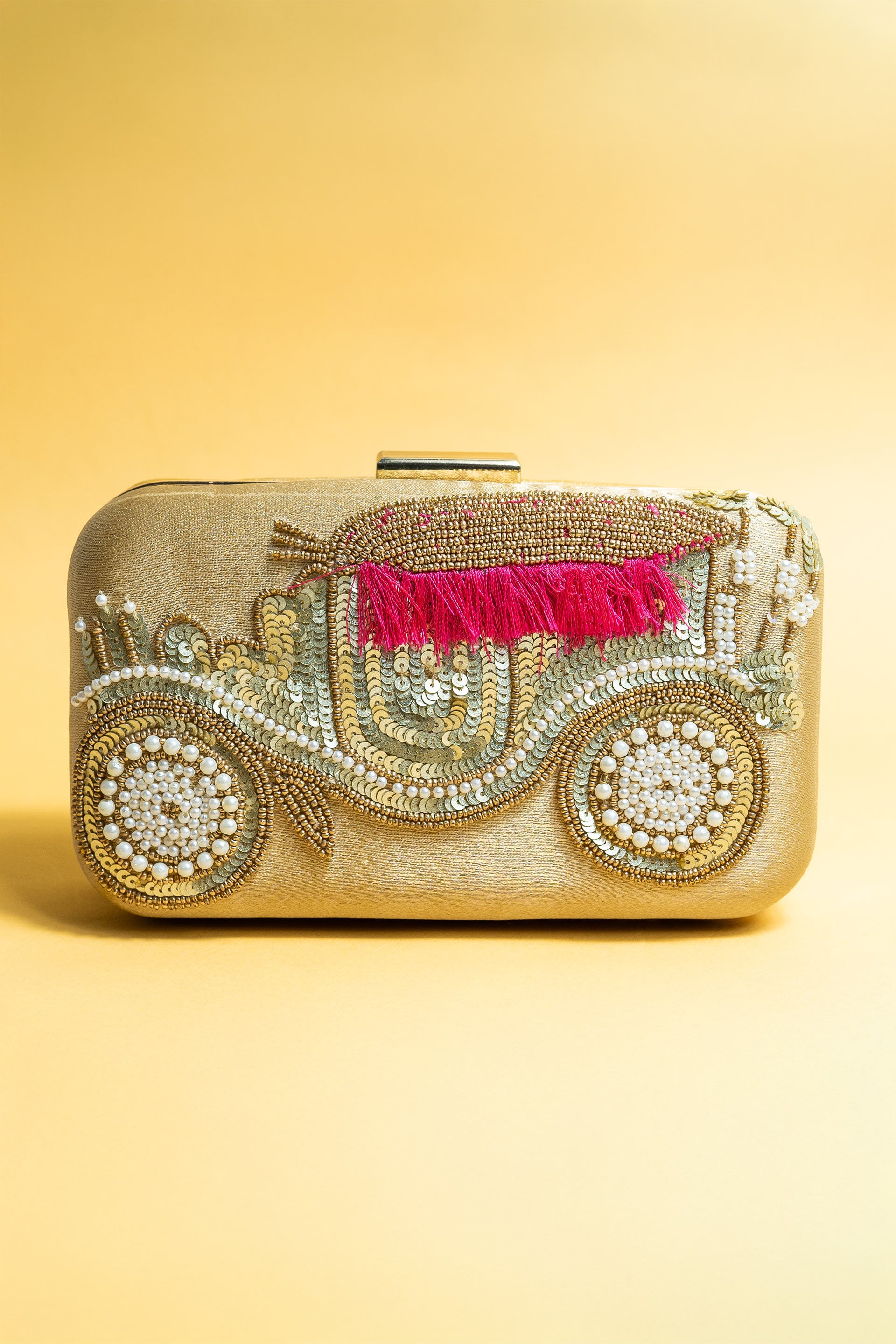 Gold silk clutch purse/bag, hand made embroidery clutch bag with detachable metal sling