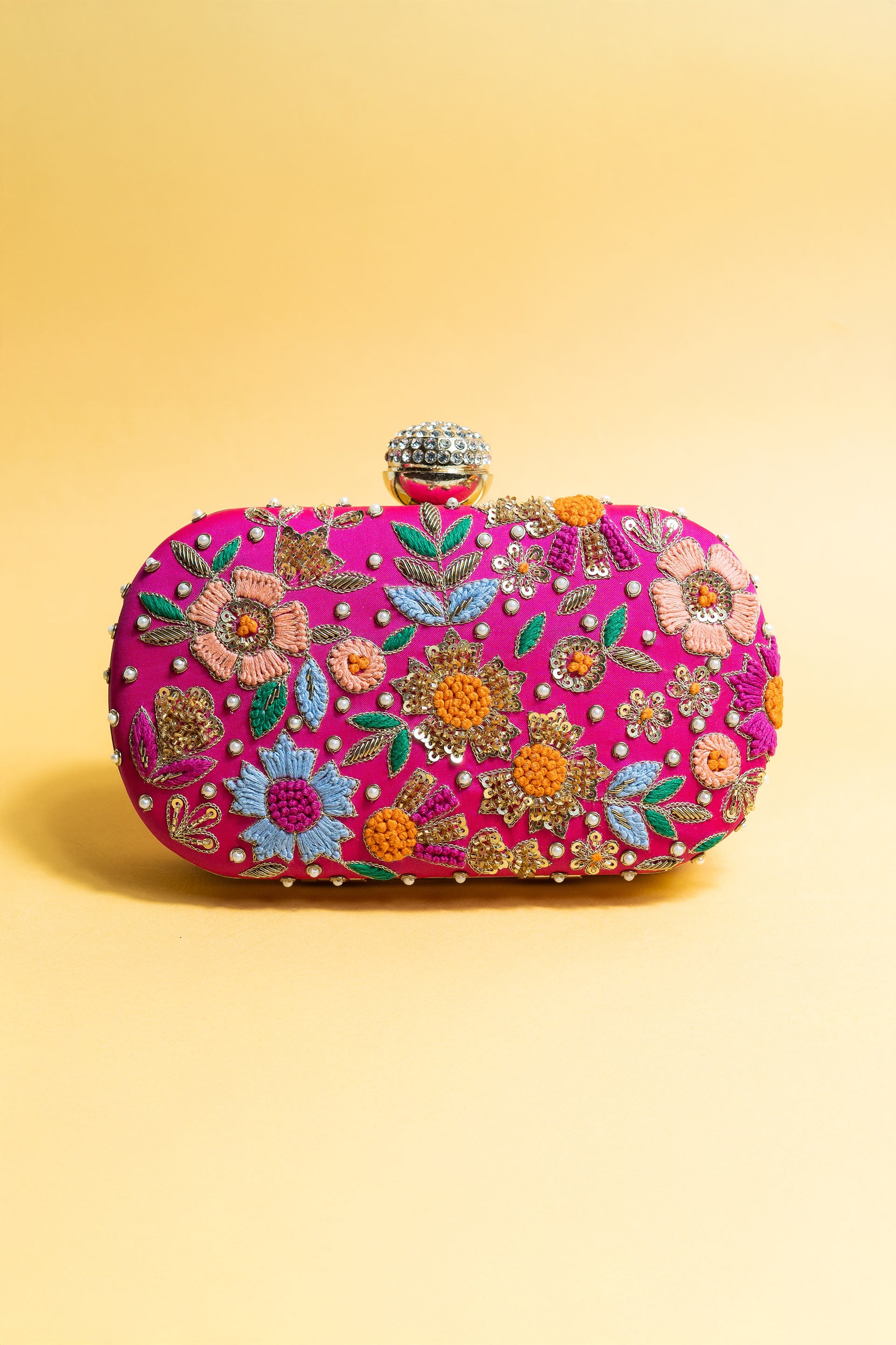 Hot pink hand made bead embroidery clutch bag detachable sling