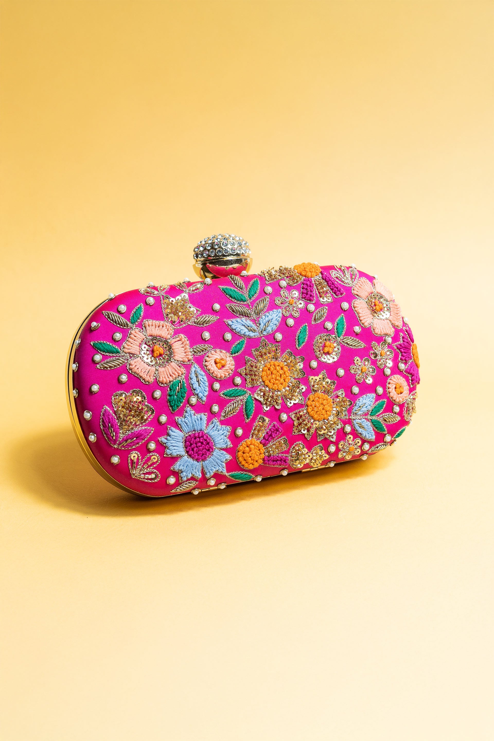 Hot pink hand made bead embroidery clutch bag detachable sling