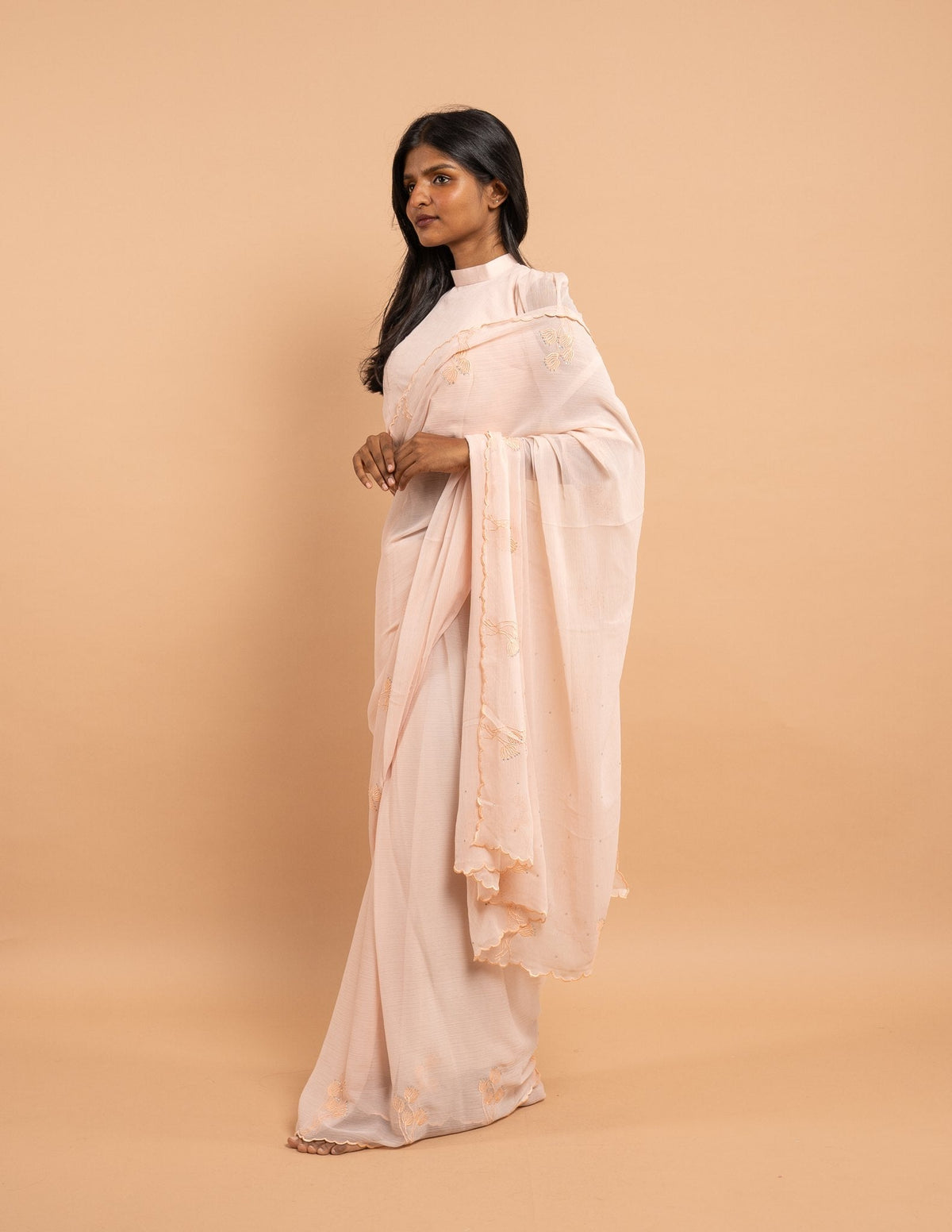 Blush thread embroidered saree – Chiffon silk