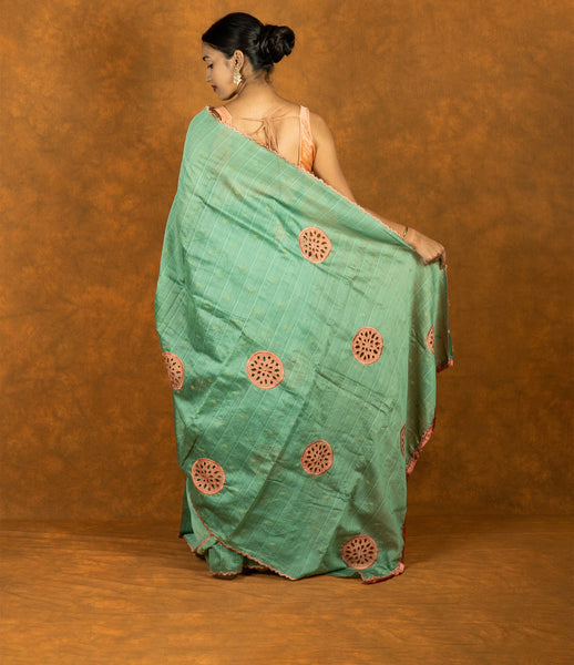 Seafoam green embroidered cutwork saree image 3