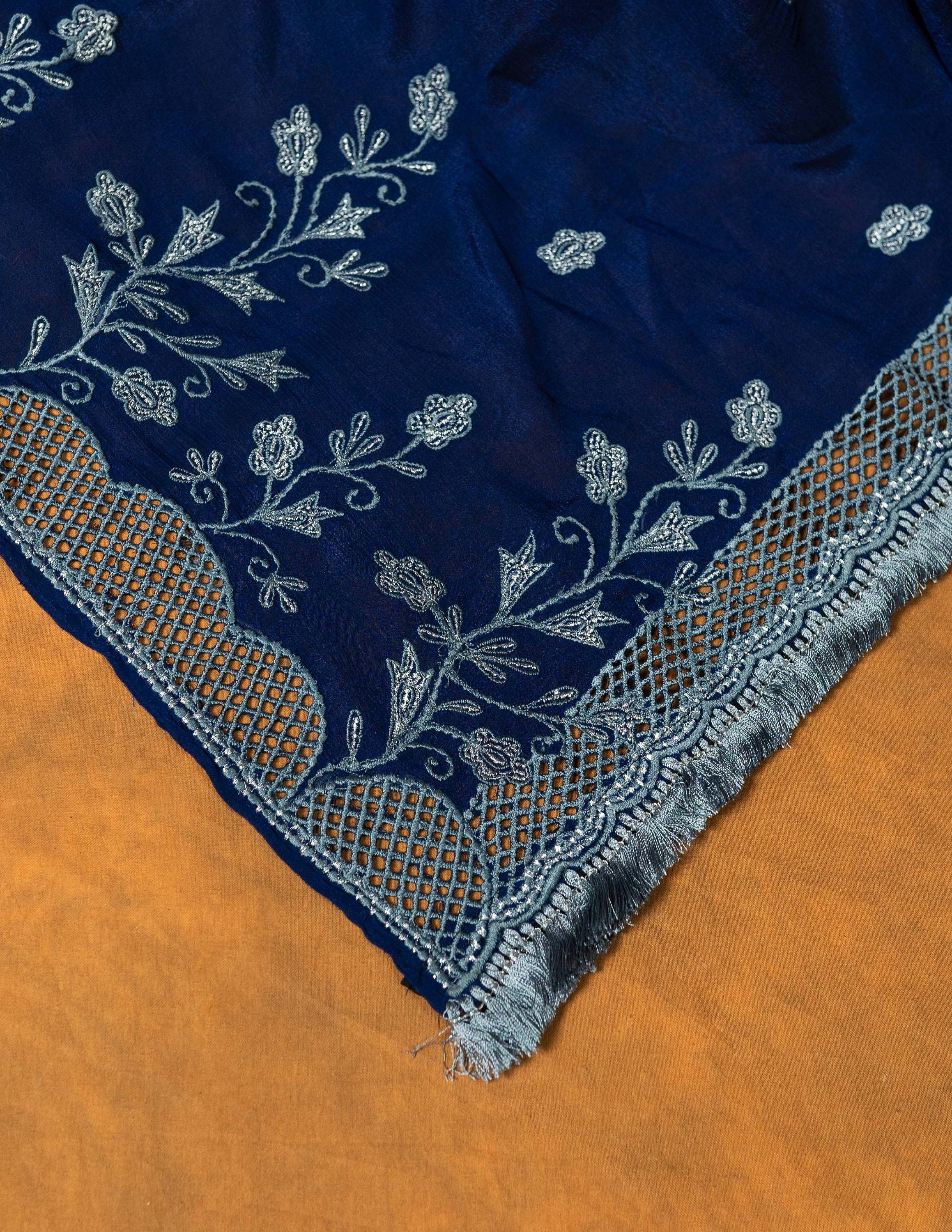 Navy Blue chiffon cutwork embroidered saree