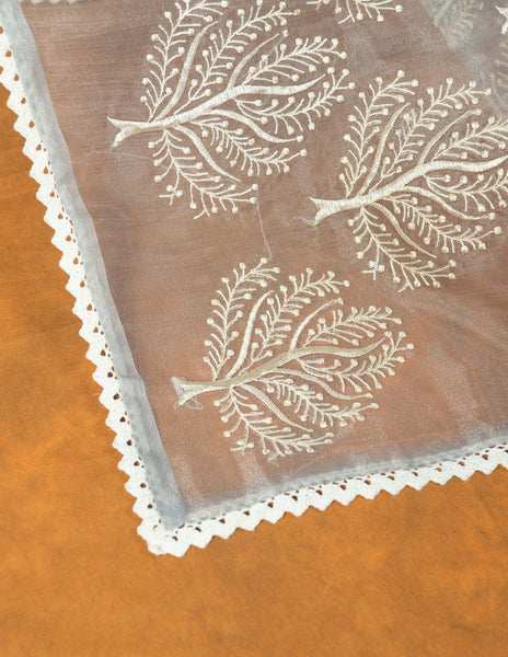 Ink Blue white Organza embroidered saree image 3