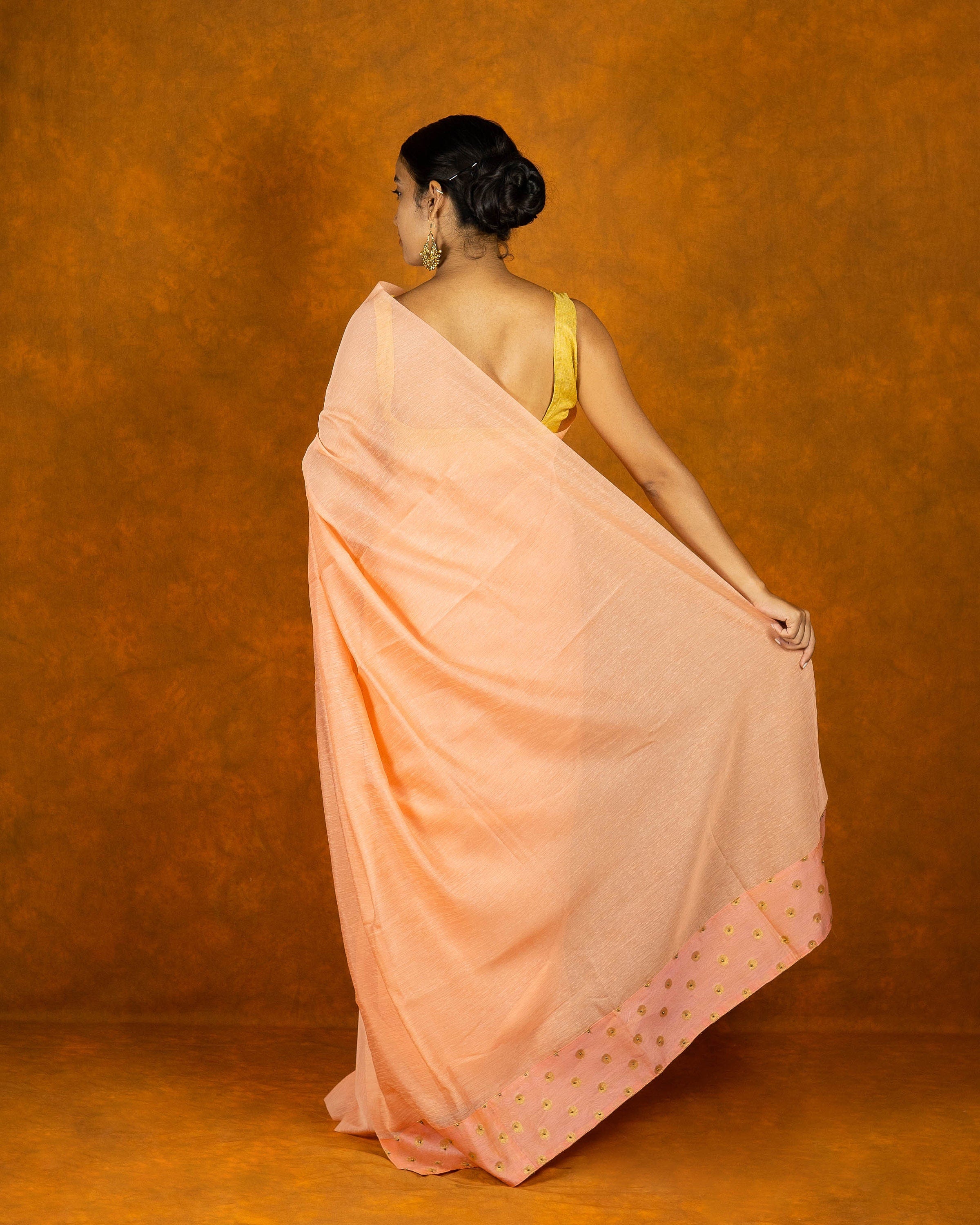 Peach linen cotton moti saree