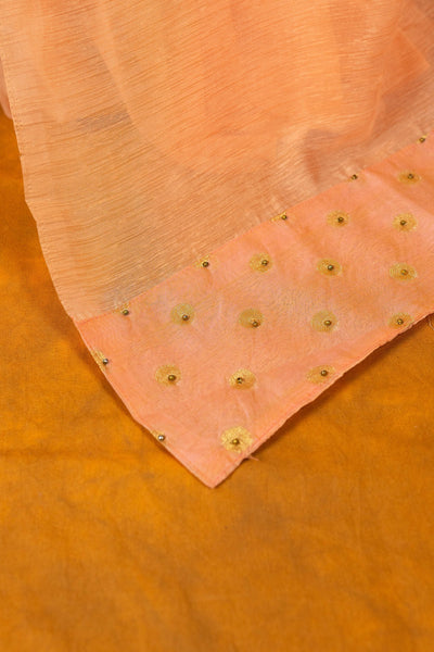 Peach linen cotton moti saree image 3