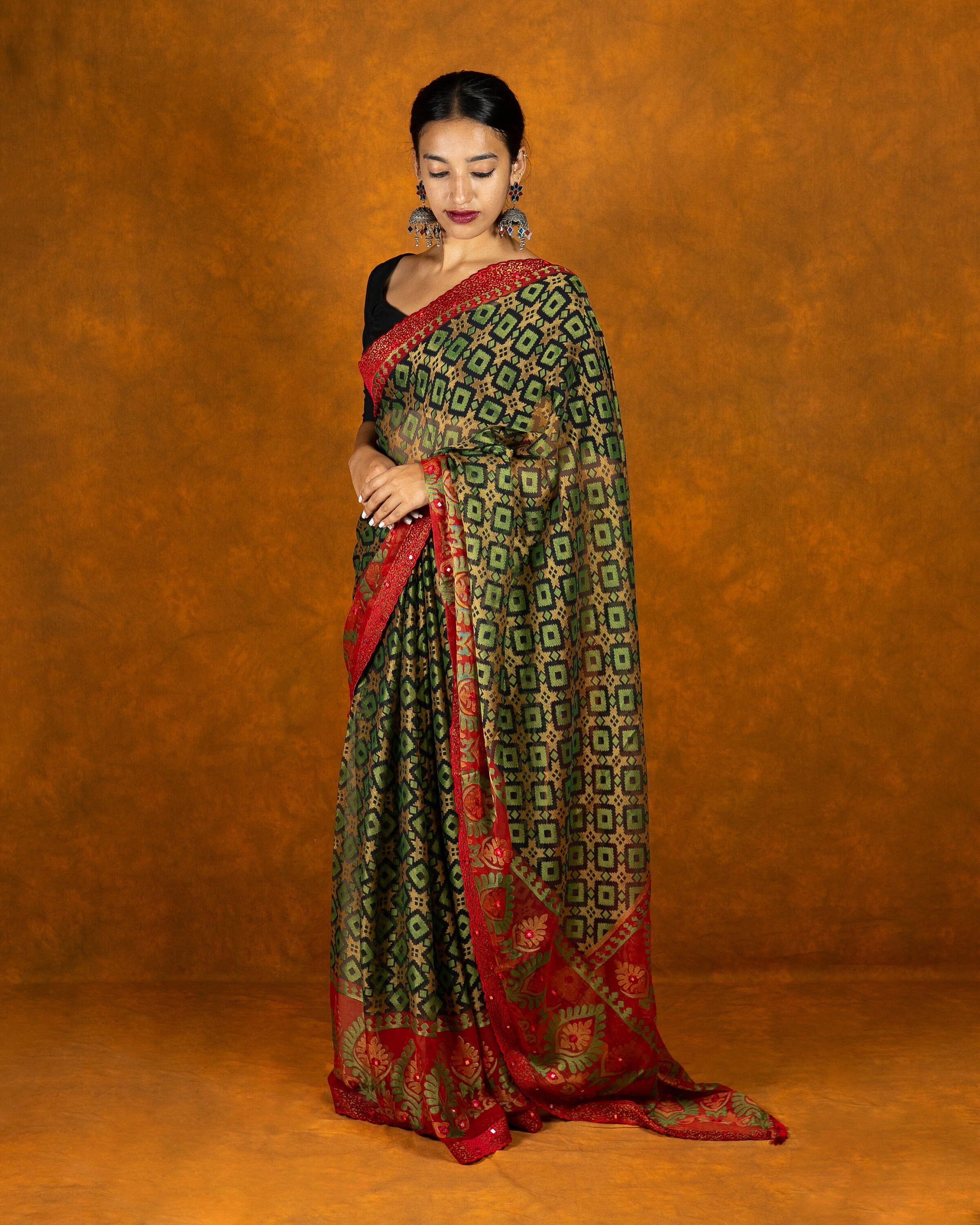 Multicolor brasso embroidery saree with tassels and mirror work