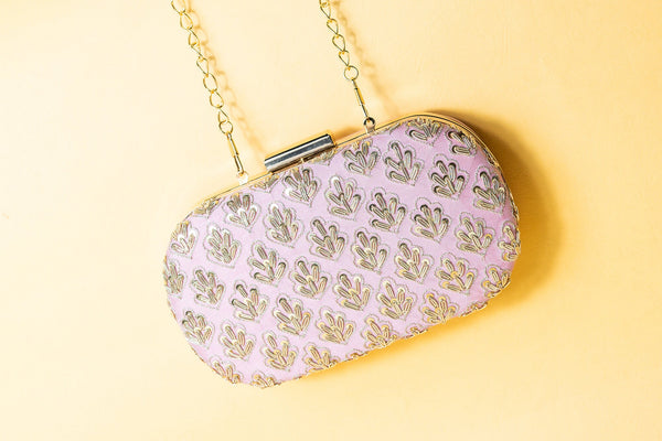 Pink metal embroidery clutch bag with detachable sling image 3