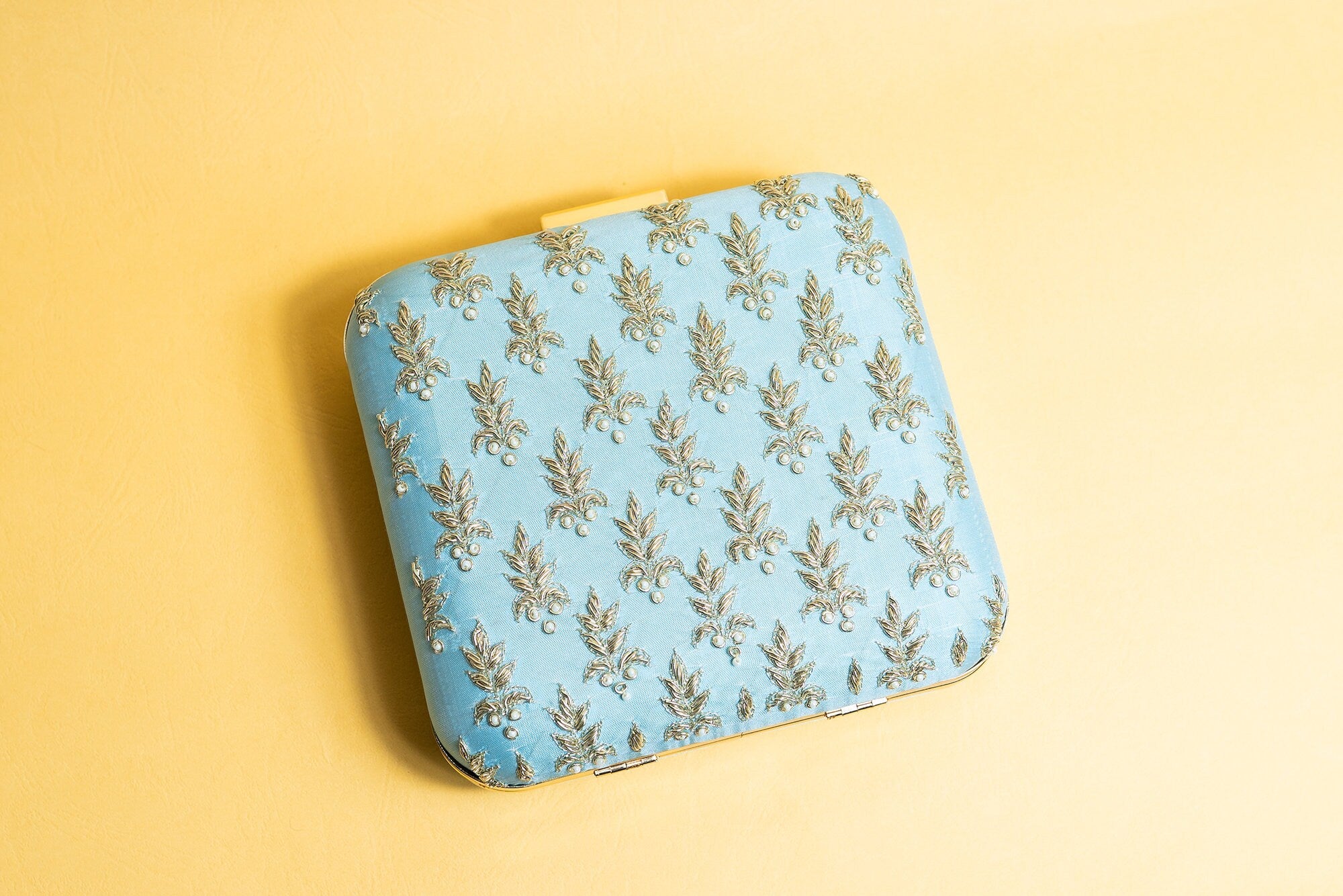 Light Blue square silk clutch purse/bag, hand made embroidery clutch bag with detachable metal sling, perfect gift for her